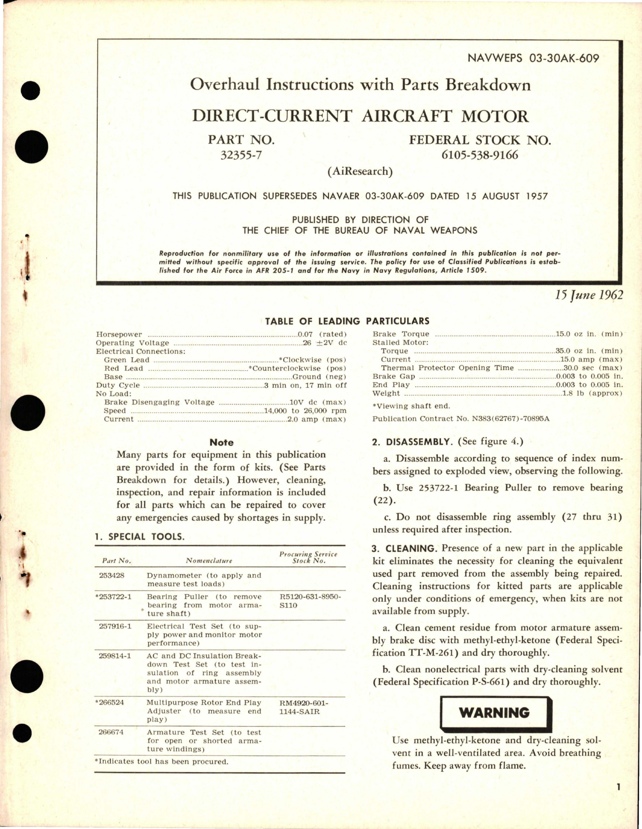 Sample page 1 from AirCorps Library document: Overhaul Instructions with Parts Breakdown for Direct-Current Aircraft Motor - Part 32355-7 