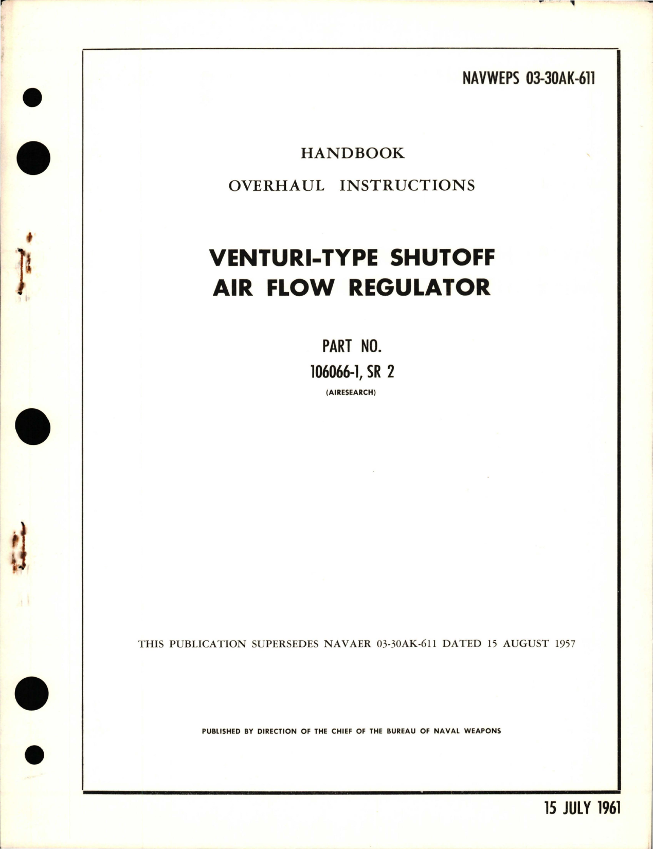 Sample page 1 from AirCorps Library document: Overhaul Instructions for Venturi-Type Shutoff Air Flow Regulator - Part 106066-1, SR 2 