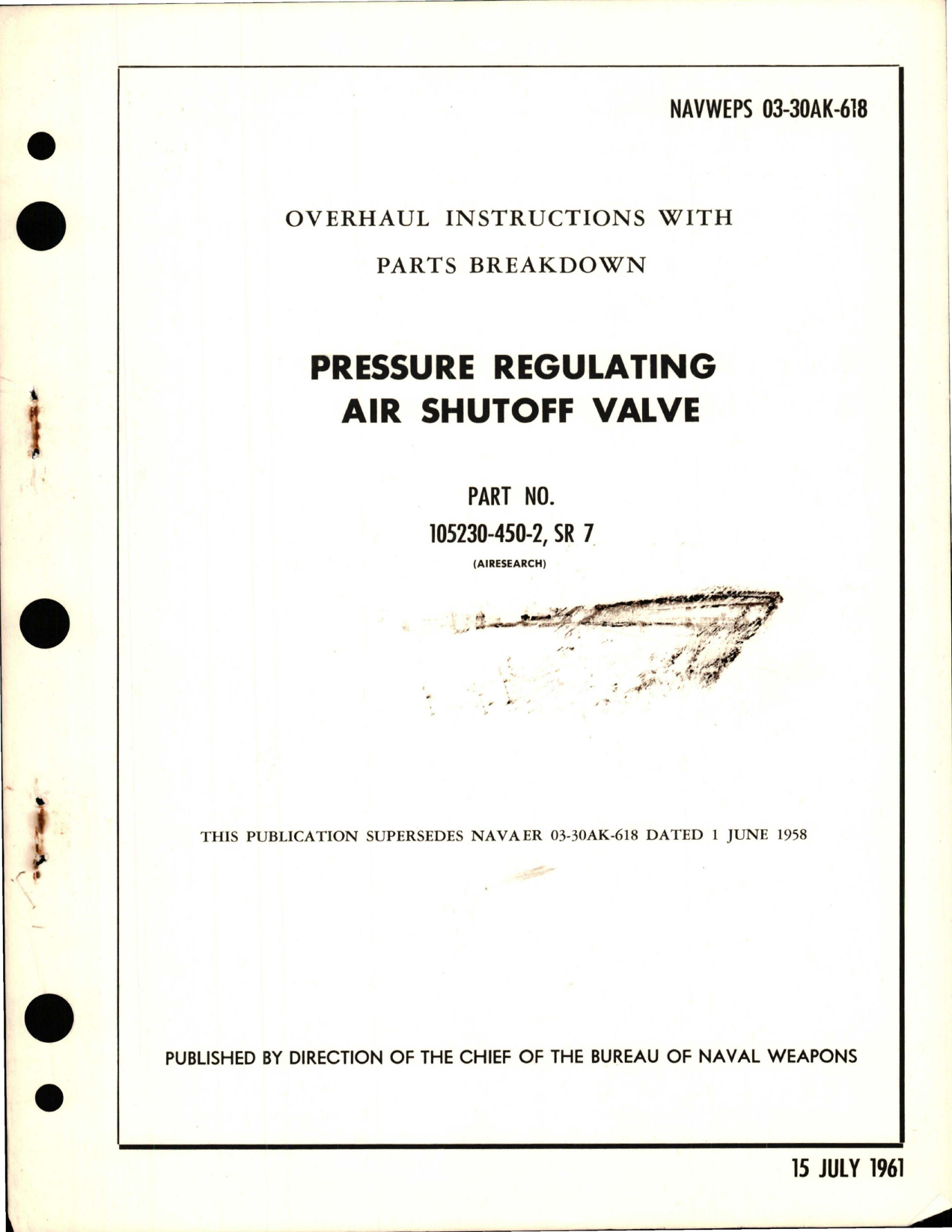 Sample page 1 from AirCorps Library document: Overhaul Instructions with Parts Breakdown for Pressure Regulating Air Shutoff Valve - Part 105230-450-2, SR 7