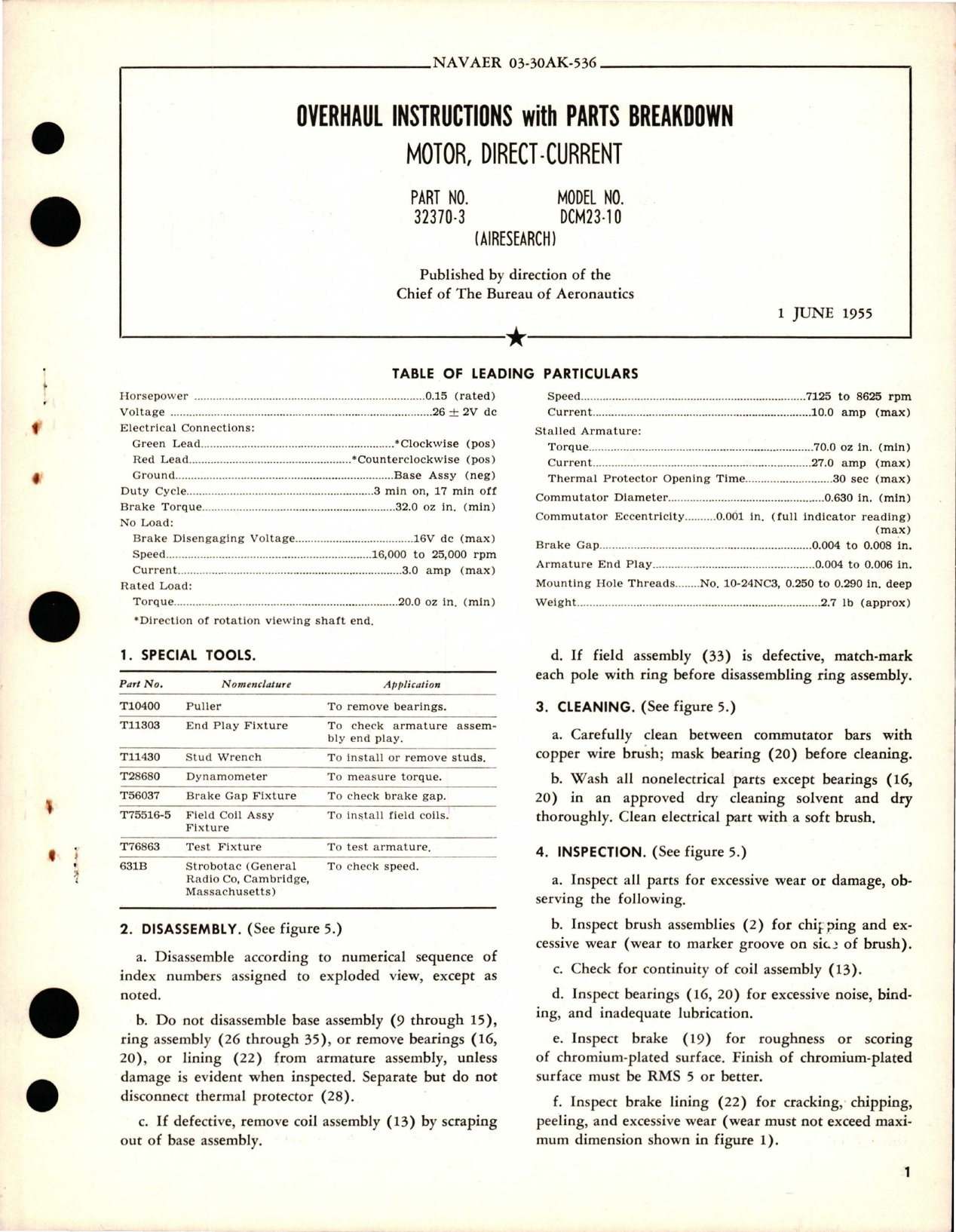Sample page 1 from AirCorps Library document: Overhaul Instructions with Parts Breakdown for Direct-Current Motor - Part 32370-3 - Model DCM23-10
