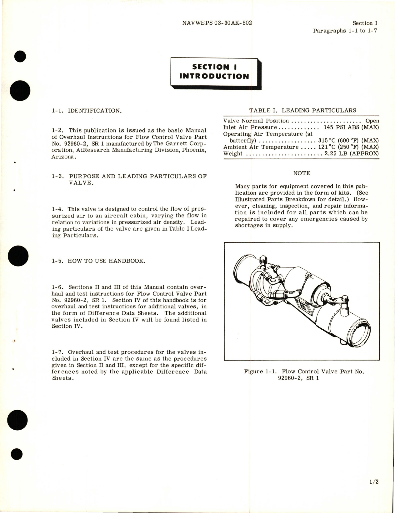 Sample page 5 from AirCorps Library document: Overhaul Instructions for Flow Control Valve - Part 92960-2 SR 1
