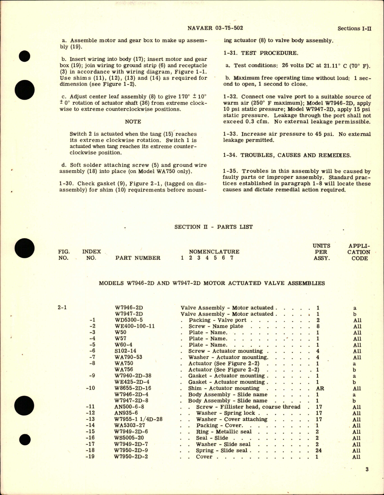 Sample page 5 from AirCorps Library document: Overhaul Instructions with Parts Catalog for Motor Operated Slide Valves - Models W7946-2D and W7947-2D 