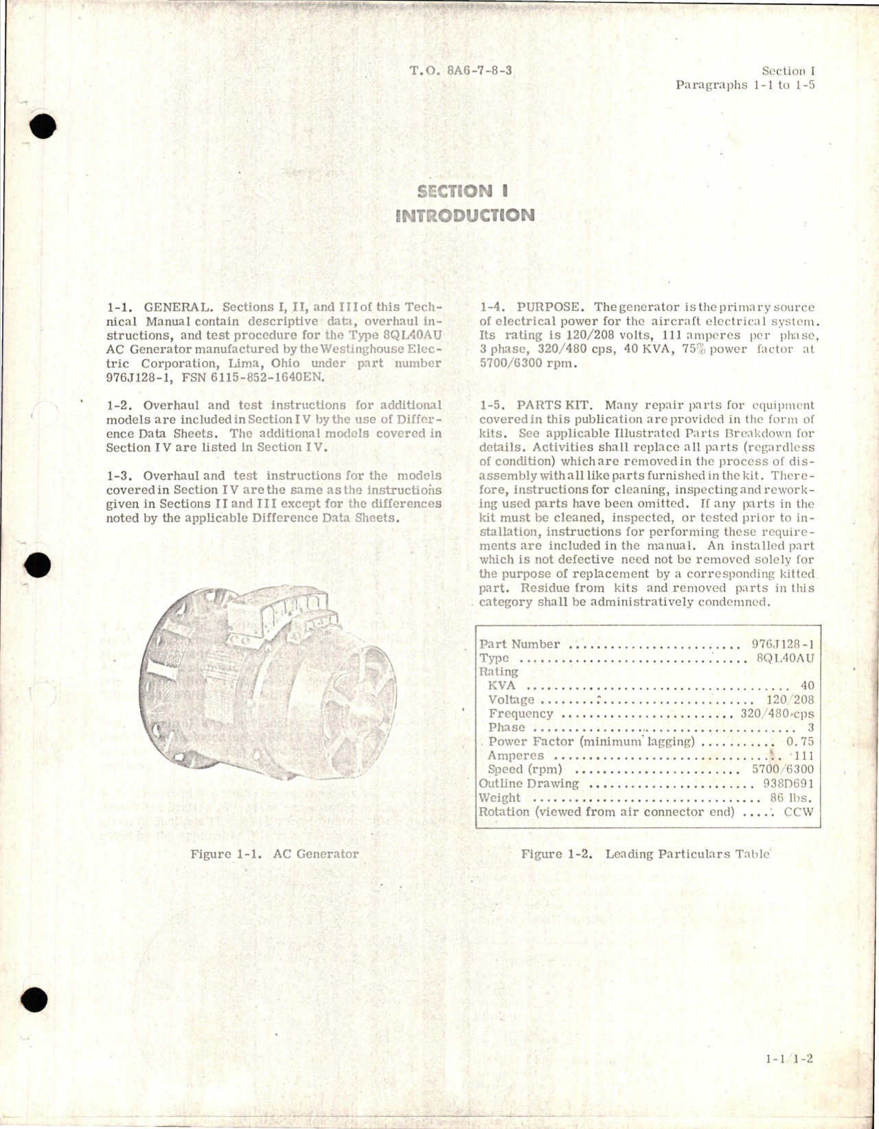 Sample page 5 from AirCorps Library document: Overhaul Manual for AC Generator - Parts 976J012-3, 976J119-7, 976J119-8, and 976J128-1