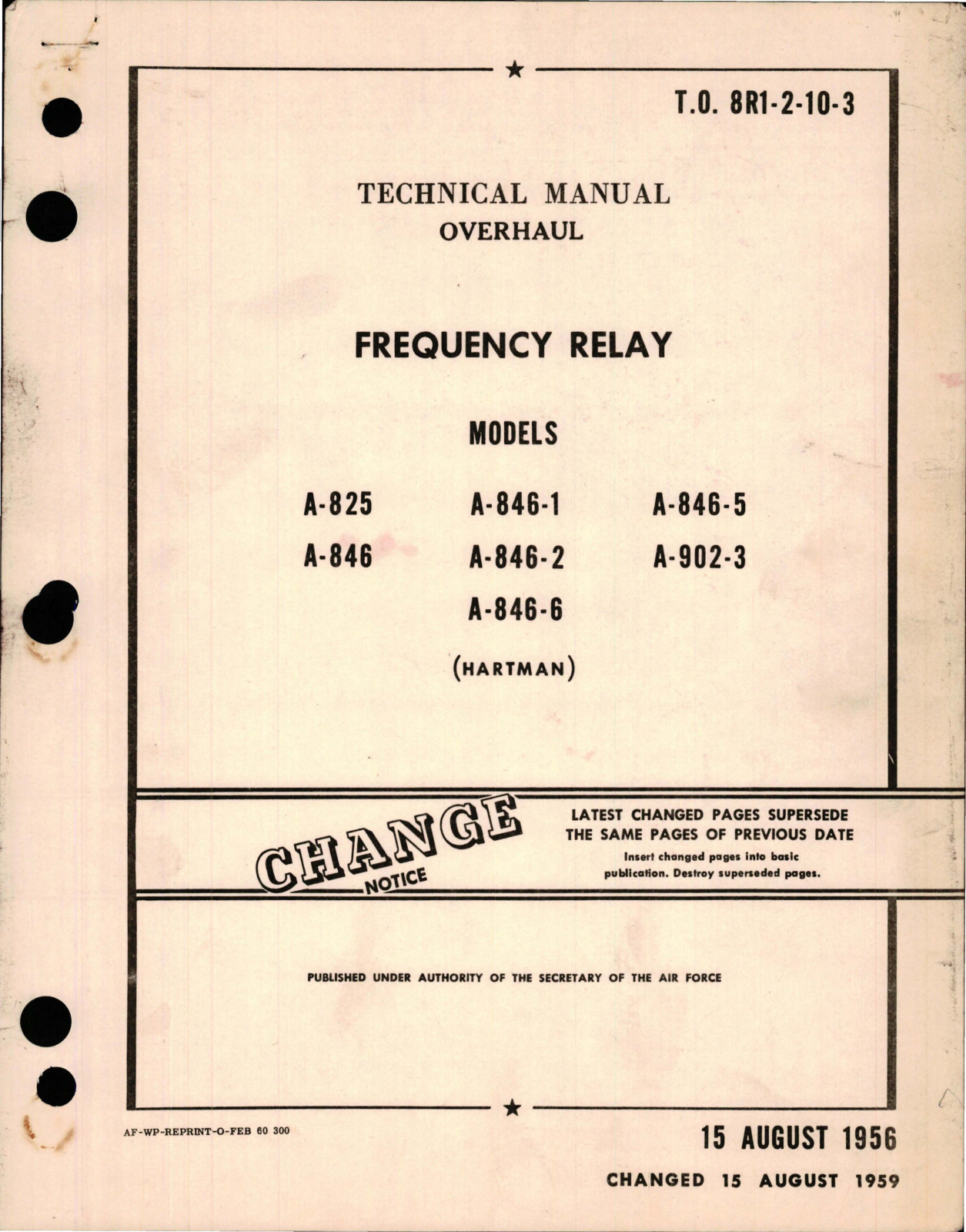 Sample page 1 from AirCorps Library document: Overhaul Manual for Frequency Relay