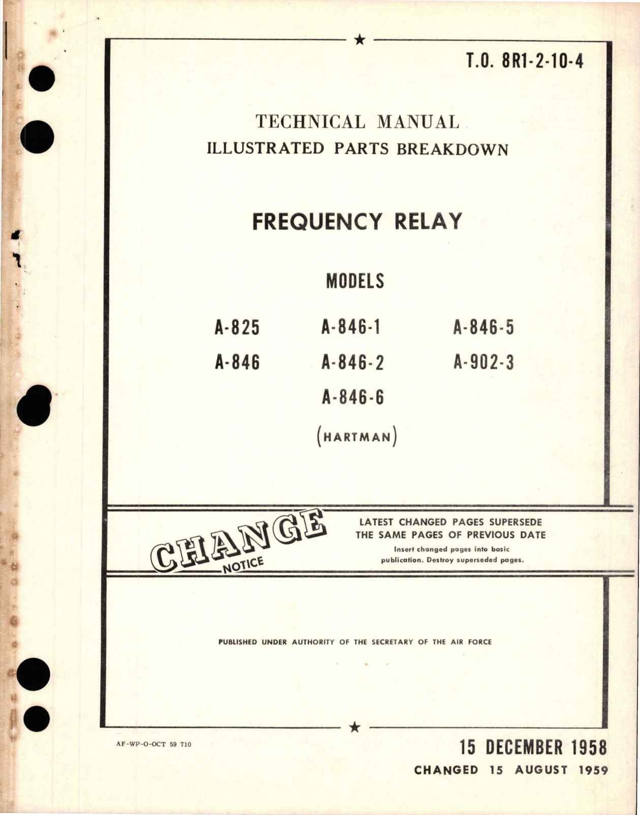 Sample page 1 from AirCorps Library document: Illustrated Parts Breakdown for Frequency Relay 