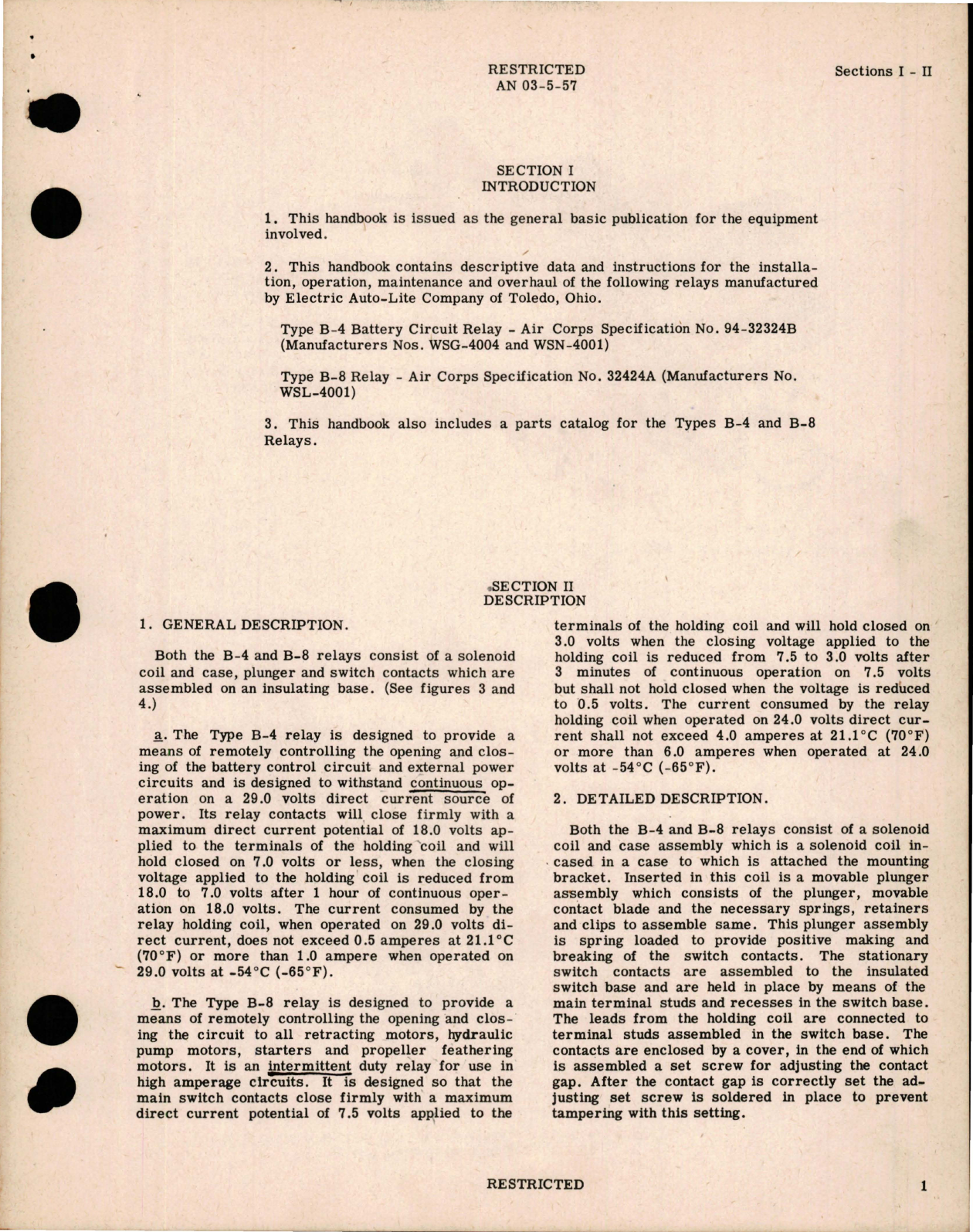 Sample page 5 from AirCorps Library document: Instructions with Parts Catalog for Relays - Types B-4 and B-8 