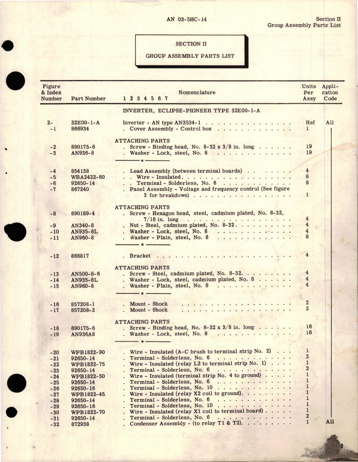 Sample page 7 from AirCorps Library document: Parts Catalog for Inverter - Type AN-3534-1 - Part 32E00-1-A 