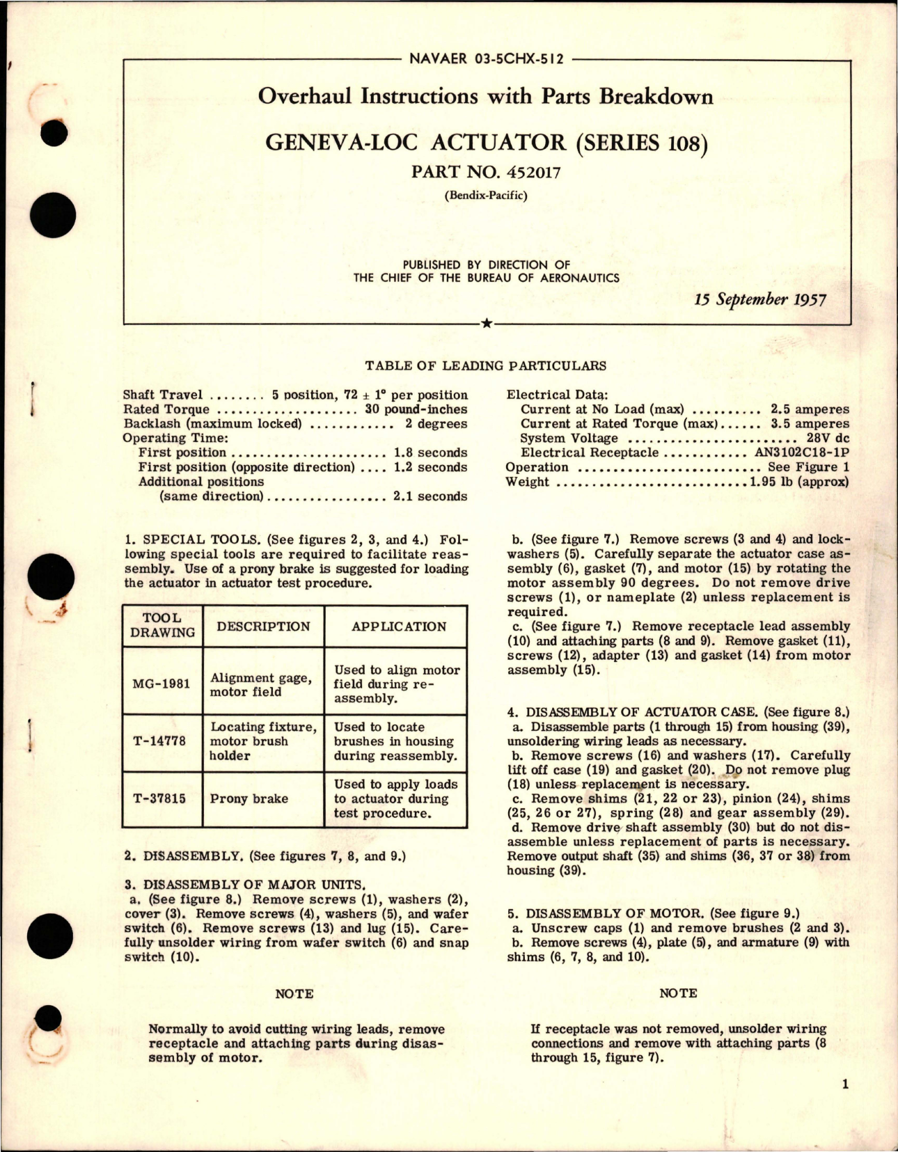 Sample page 1 from AirCorps Library document: Overhaul Instructions with Parts Breakdown for Geneva-Loc Actuator - Series 108 - Part 452017 