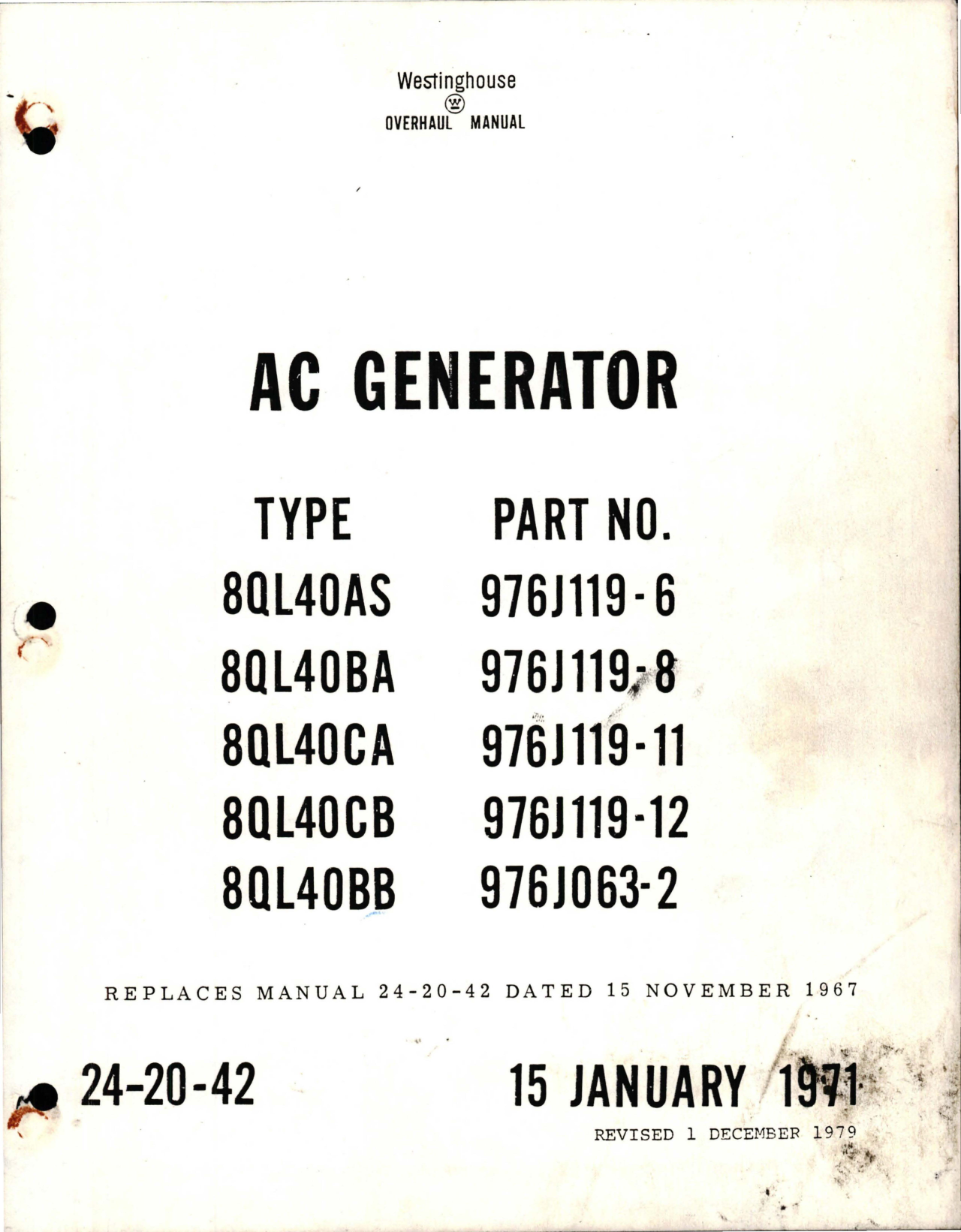 Sample page 1 from AirCorps Library document: Overhaul Manual for AC Generator 