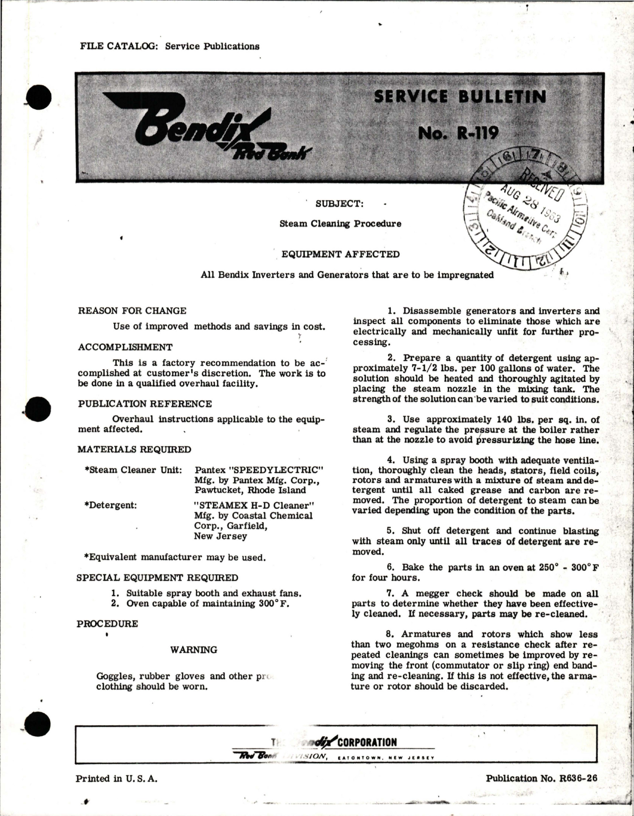 Sample page 1 from AirCorps Library document: Steam Cleaning Procedure on Inverters and Generators 