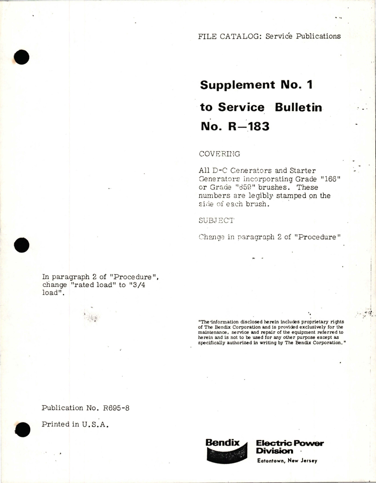 Sample page 1 from AirCorps Library document: Supplement No. 1 for D-C Generators & Starter Generators Change in Procedure - Grade 166 and 859 Brushes