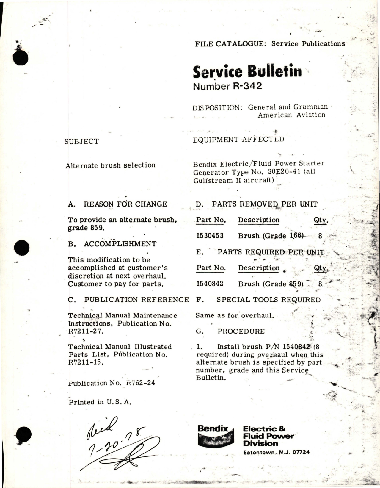 Sample page 1 from AirCorps Library document: Alternate Brush Selection for Electric-Fluid Power Starter Generator - 30E20-41