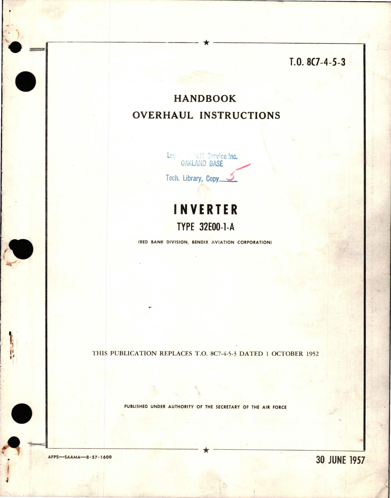 Sample page 1 from AirCorps Library document: Overhaul Instructions for Inverter - Type 32E00-1-A 
