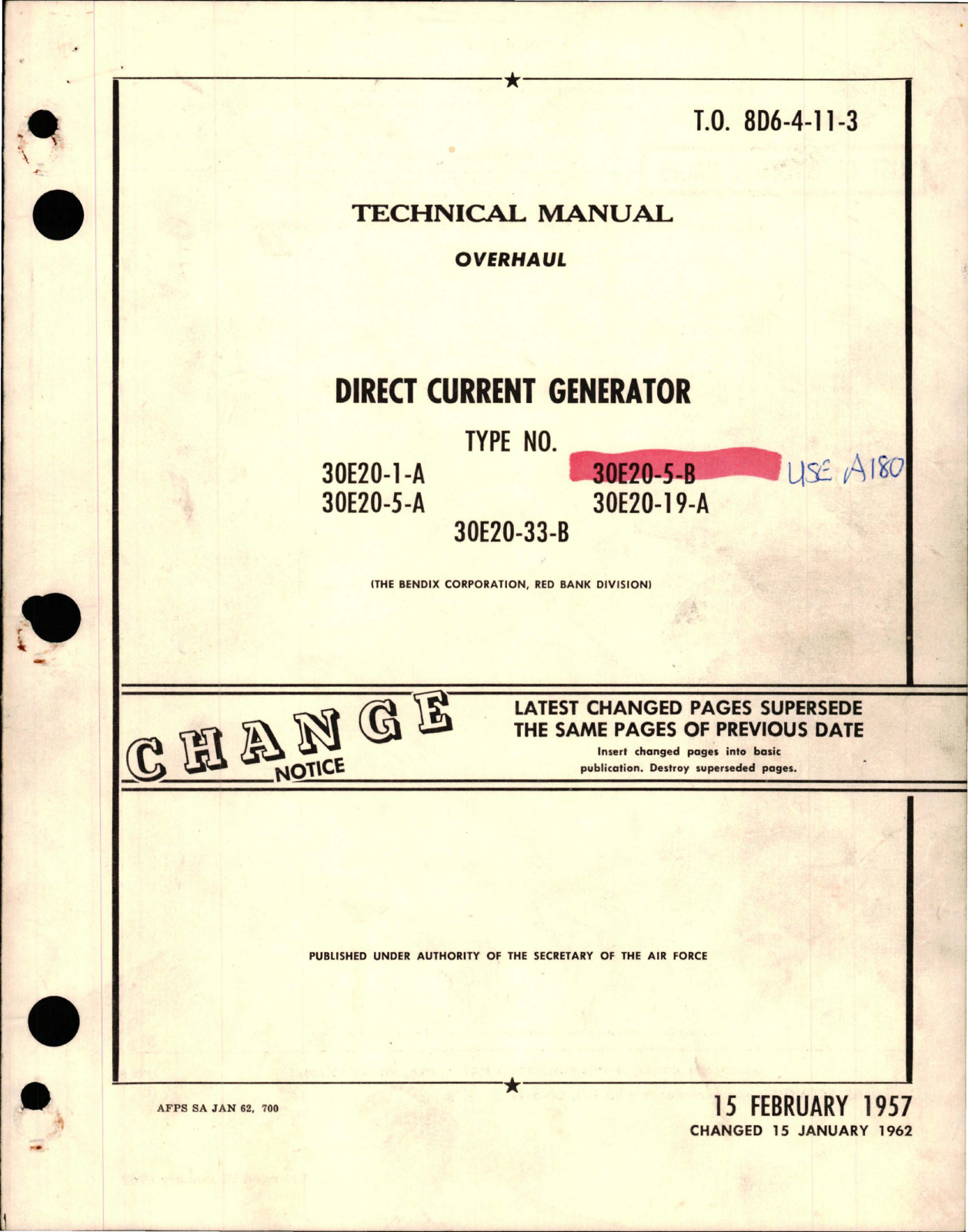 Sample page 1 from AirCorps Library document: Overhaul for Direct Current Generator - Types 30E20-1-A, 30E20-5-A, 30E20-5-B, 30E20-19-A, and 30E20-33-B 