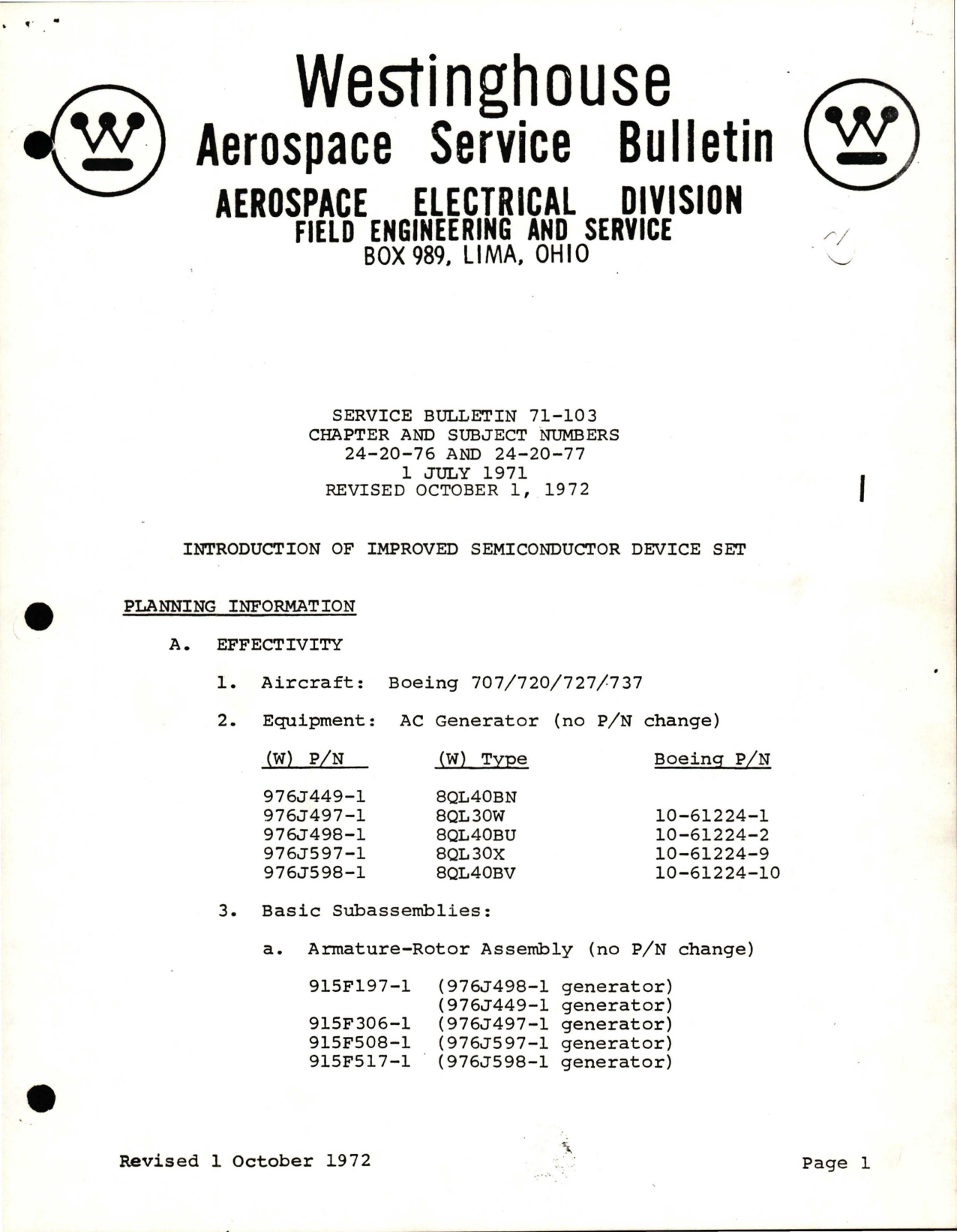 Sample page 1 from AirCorps Library document: Introduction of Improved Semiconductor Device Set 
