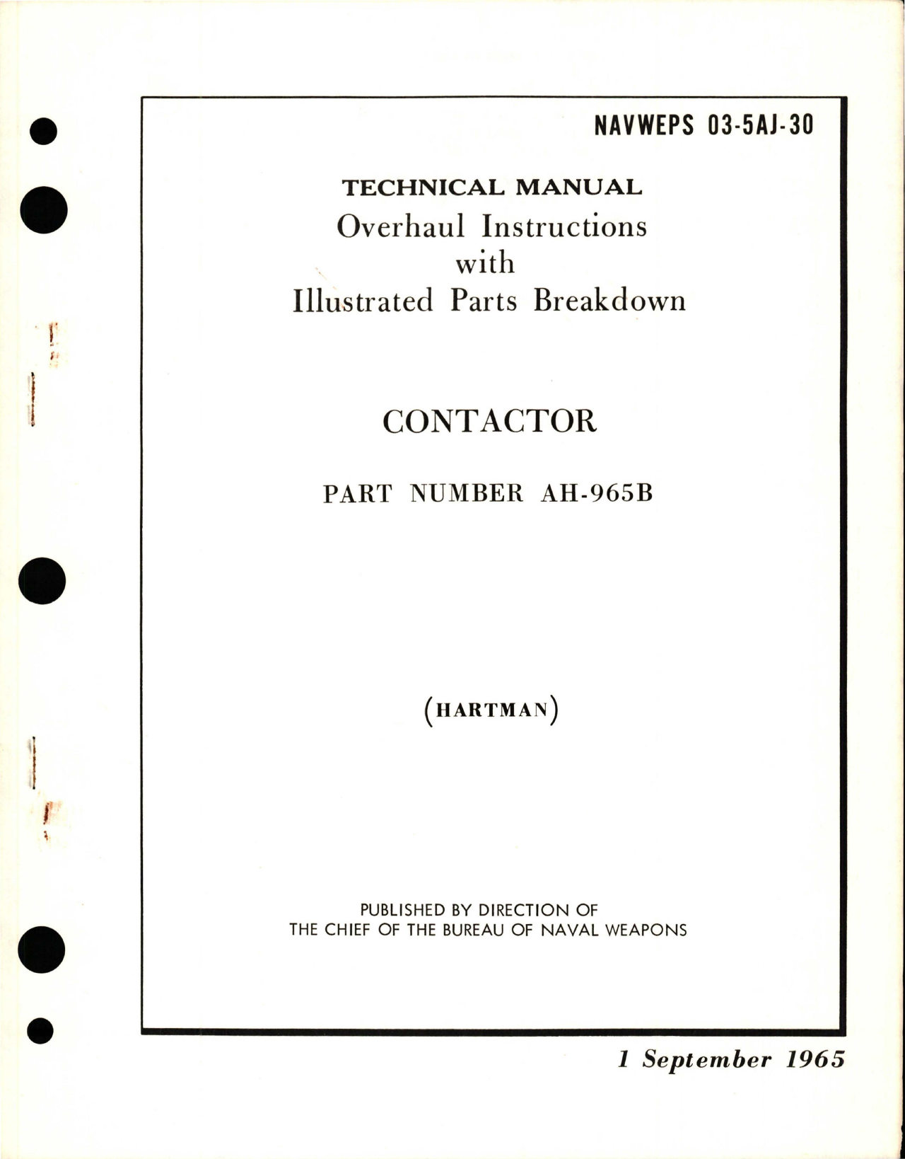 Sample page 1 from AirCorps Library document: Overhaul Instructions with Illustrated Parts Breakdown for Contractor - Part AH-965B 