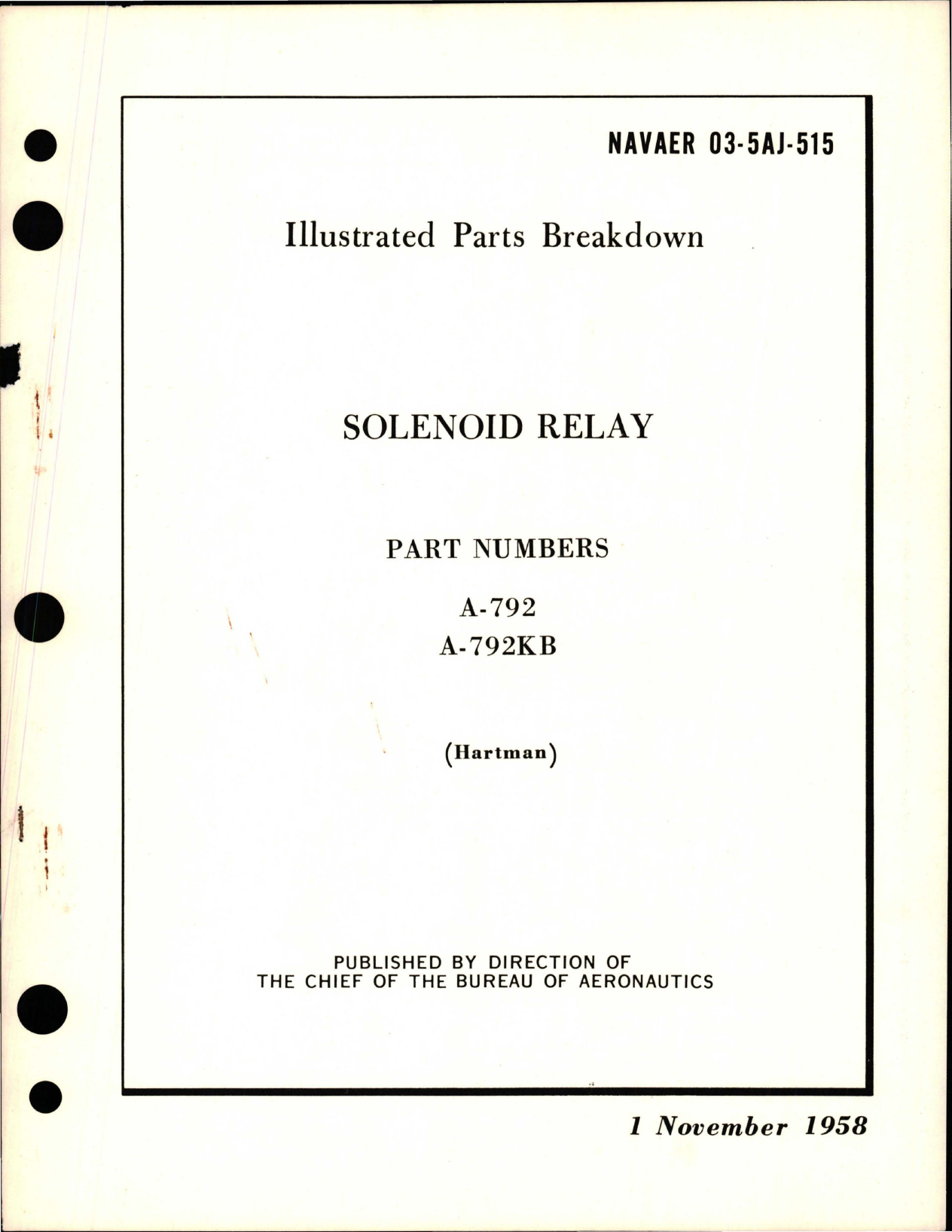 Sample page 1 from AirCorps Library document: Illustrated Parts Breakdown for Solenoid Relay - Part A-792 and A-792KB