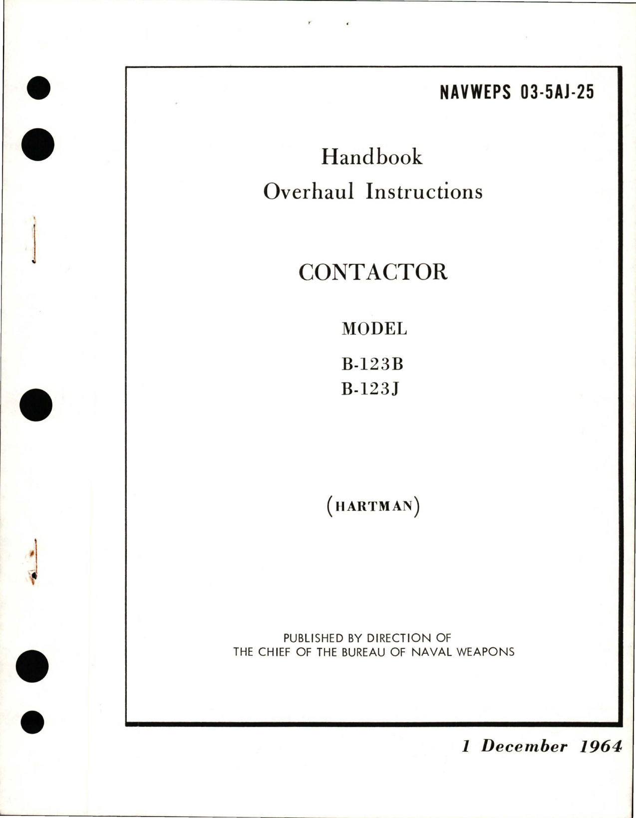 Sample page 1 from AirCorps Library document: Overhaul Instructions for Contractor - Models B-123B and B-123J 
