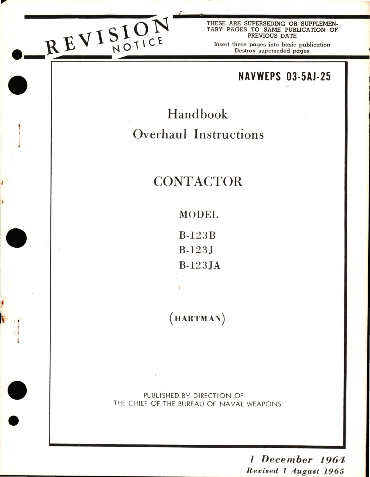Sample page 1 from AirCorps Library document: Overhaul Instructions for Contractor - Models B-123B, B-123J, and B-123JA