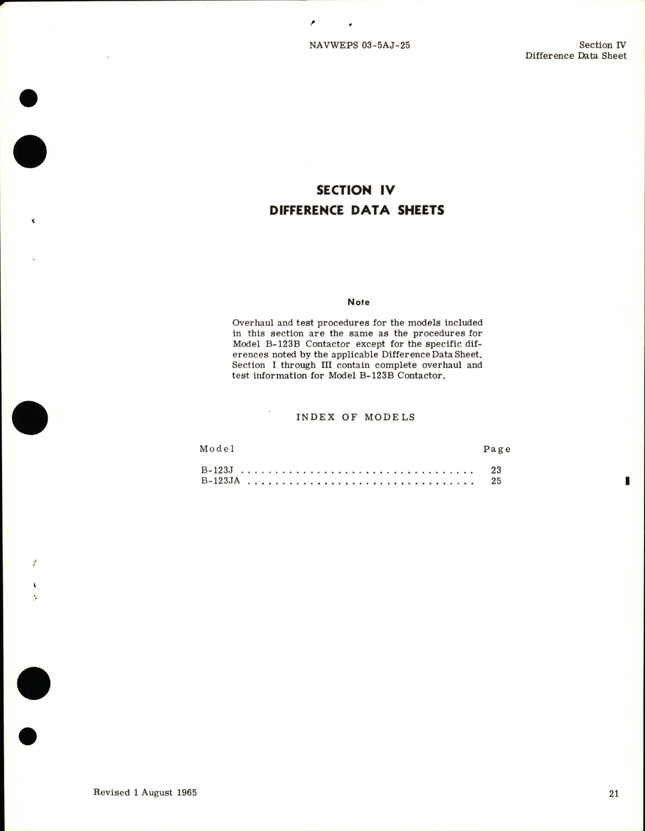 Sample page 5 from AirCorps Library document: Overhaul Instructions for Contractor - Models B-123B, B-123J, and B-123JA