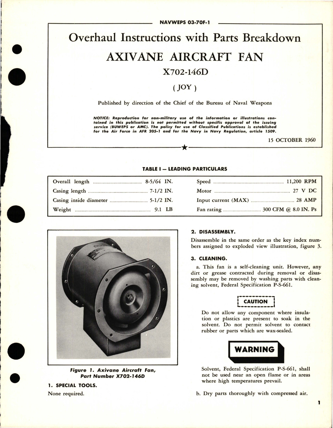 Sample page 1 from AirCorps Library document: Overhaul Instructions w Parts Breakdown for Axivane Aircraft Fan - X702-146D 