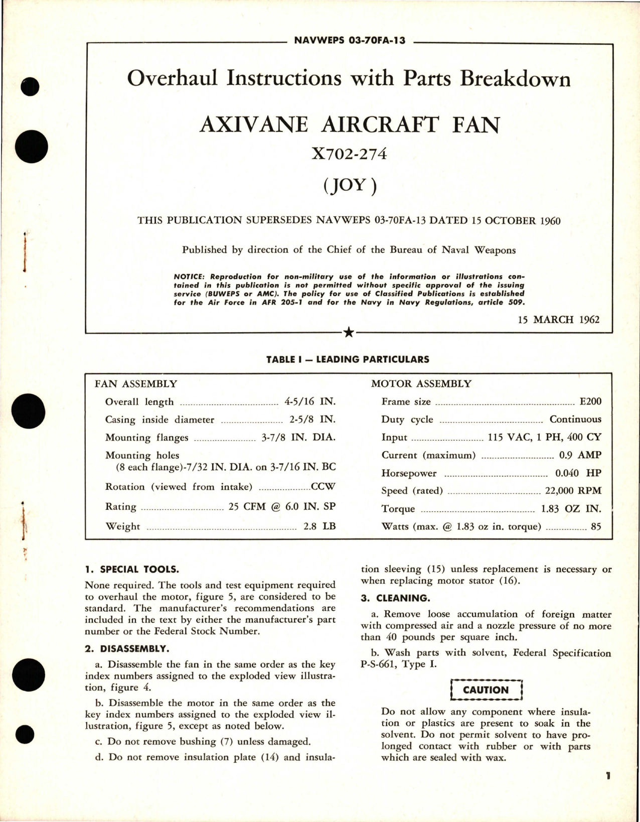 Sample page 1 from AirCorps Library document: Overhaul Instructions with Parts Breakdown for Axvane Aircraft Fan - X702-274 