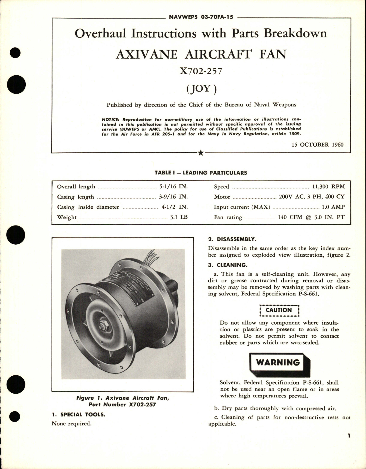 Sample page 1 from AirCorps Library document: Overhaul Instructions with Parts Breakdown for Axivane Aircraft Fan - X702-257 