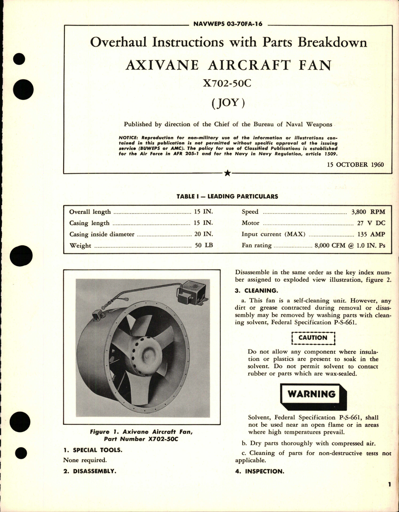 Sample page 1 from AirCorps Library document:  Overhaul Instructions with Parts Breakdown for Axivane Aircraft Fan - X702-50C 