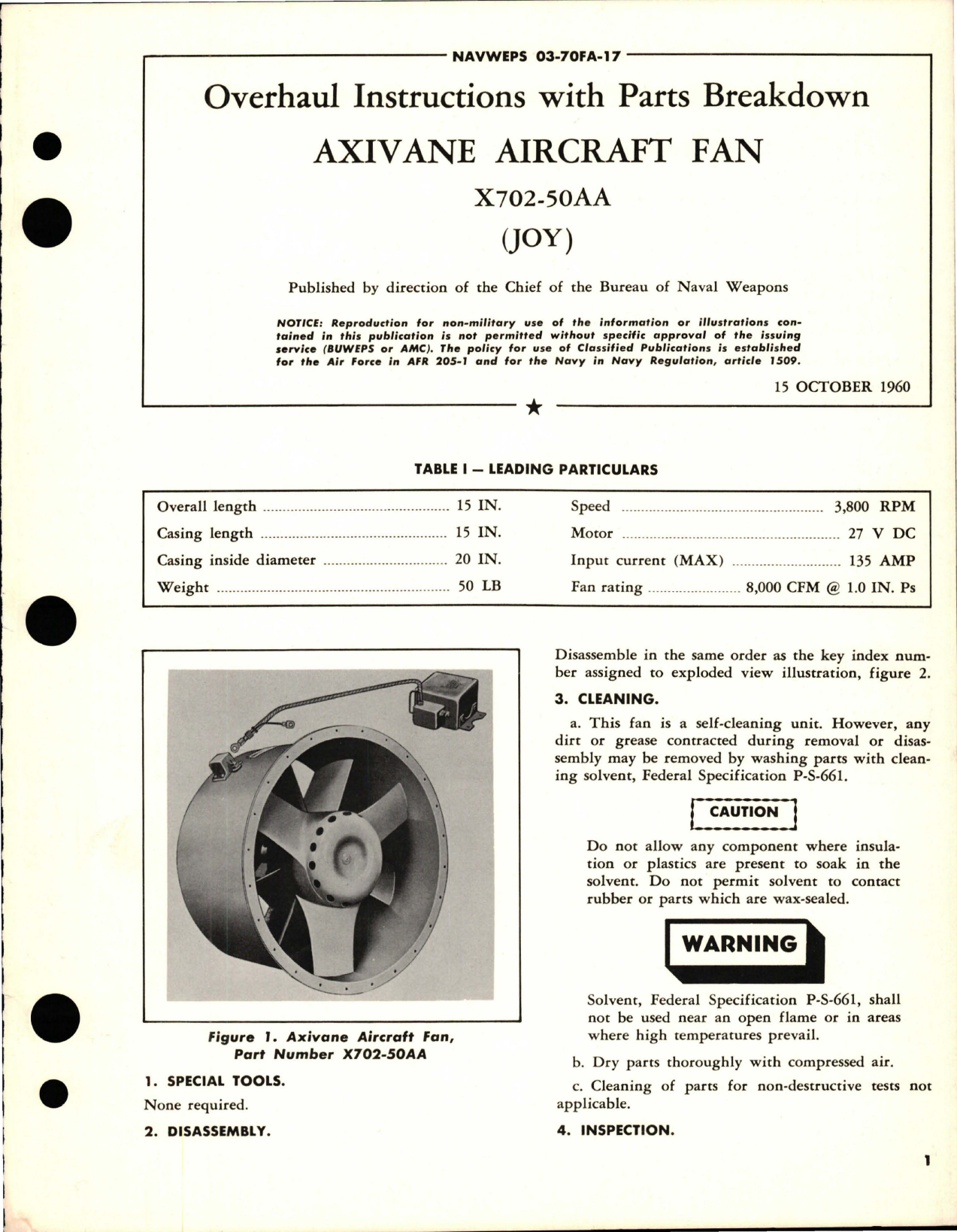 Sample page 1 from AirCorps Library document: Overhaul Instructions with Parts Breakdown for Axivane Aircraft Fan - X702-50AA 