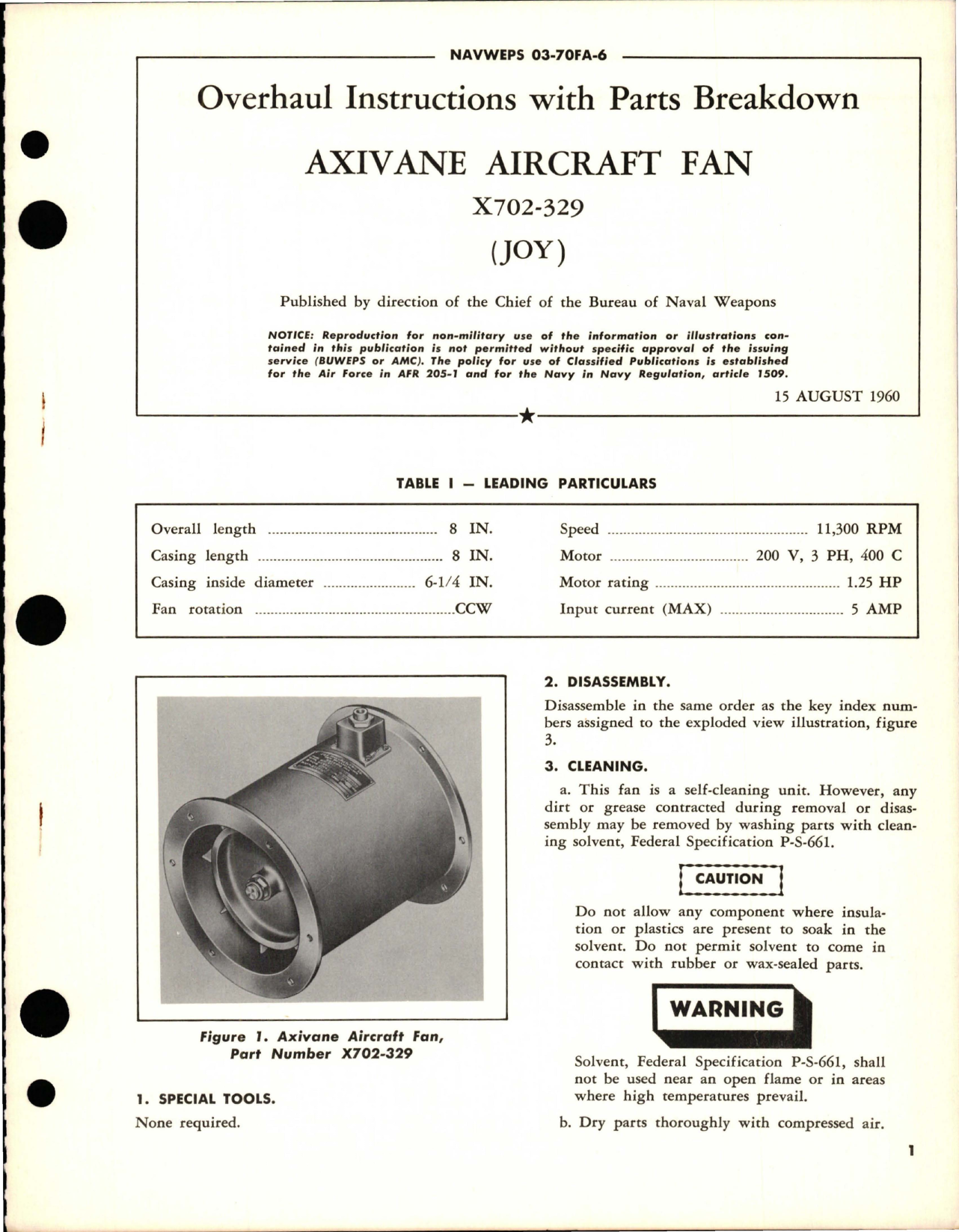 Sample page 1 from AirCorps Library document: Overhaul Instructions with Parts Breakdown for Axivane Aircraft Fan - X702-329 