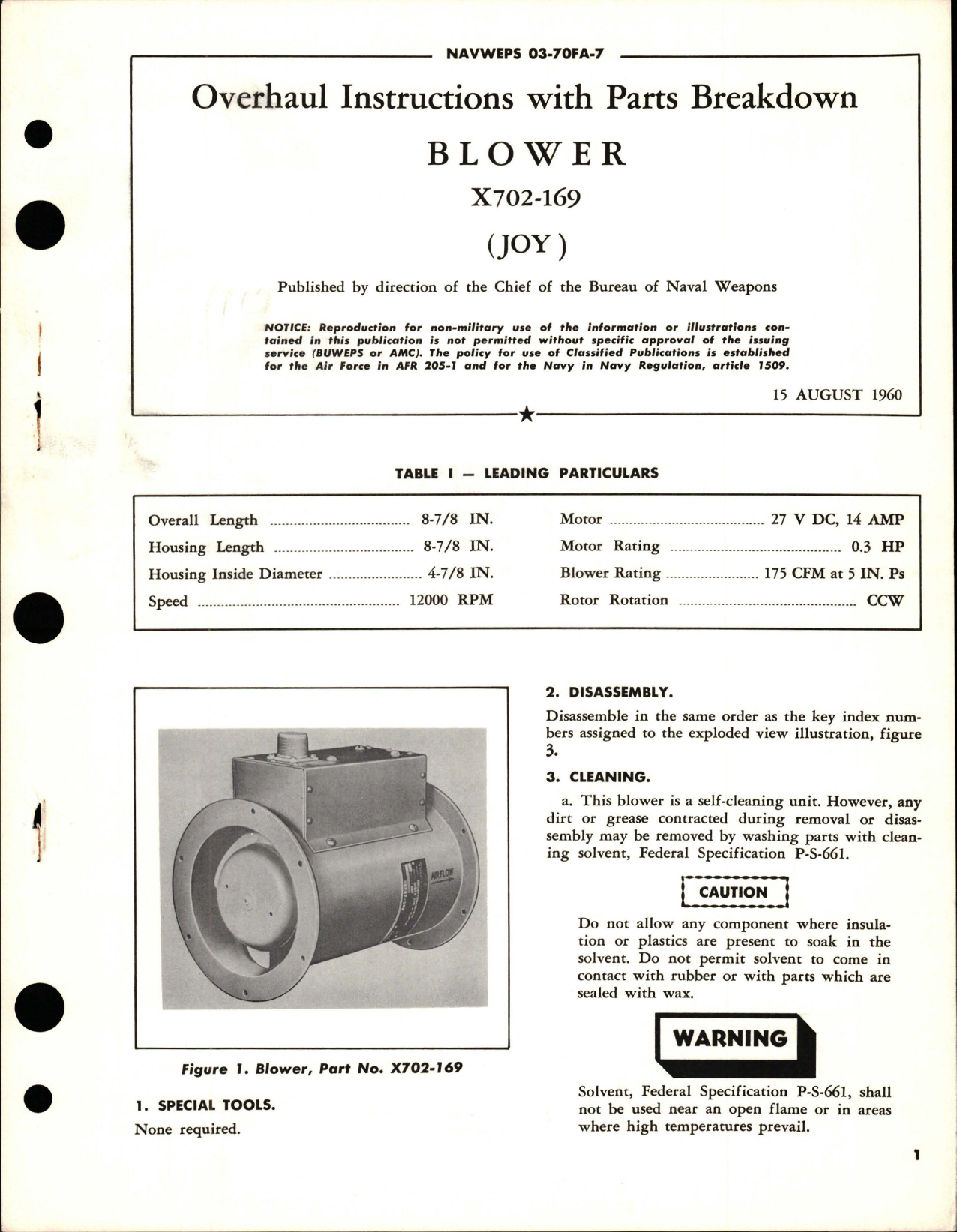 Sample page 1 from AirCorps Library document: Overhaul Instructions with Parts Breakdown for Blower - X702-169 