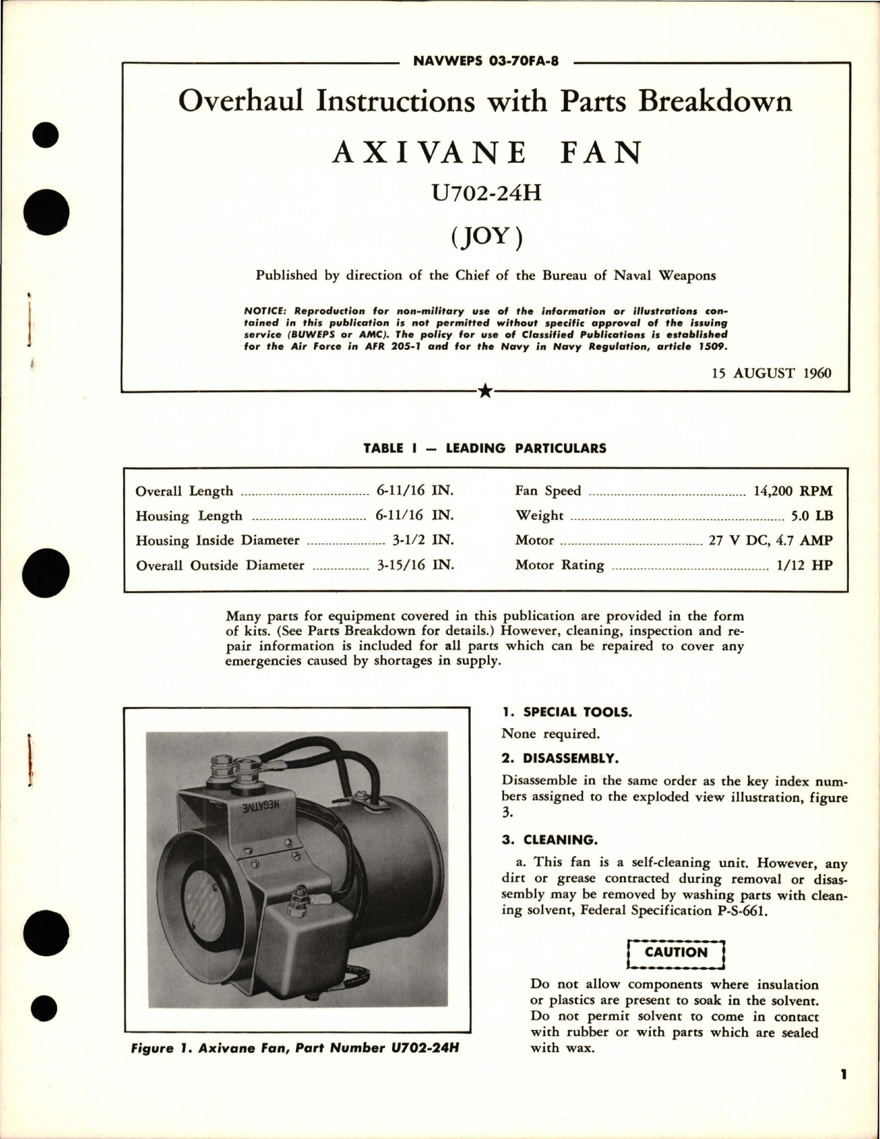 Sample page 1 from AirCorps Library document: Overhaul Instructions with Parts Breakdown for Axivane Fan - U702-24H 