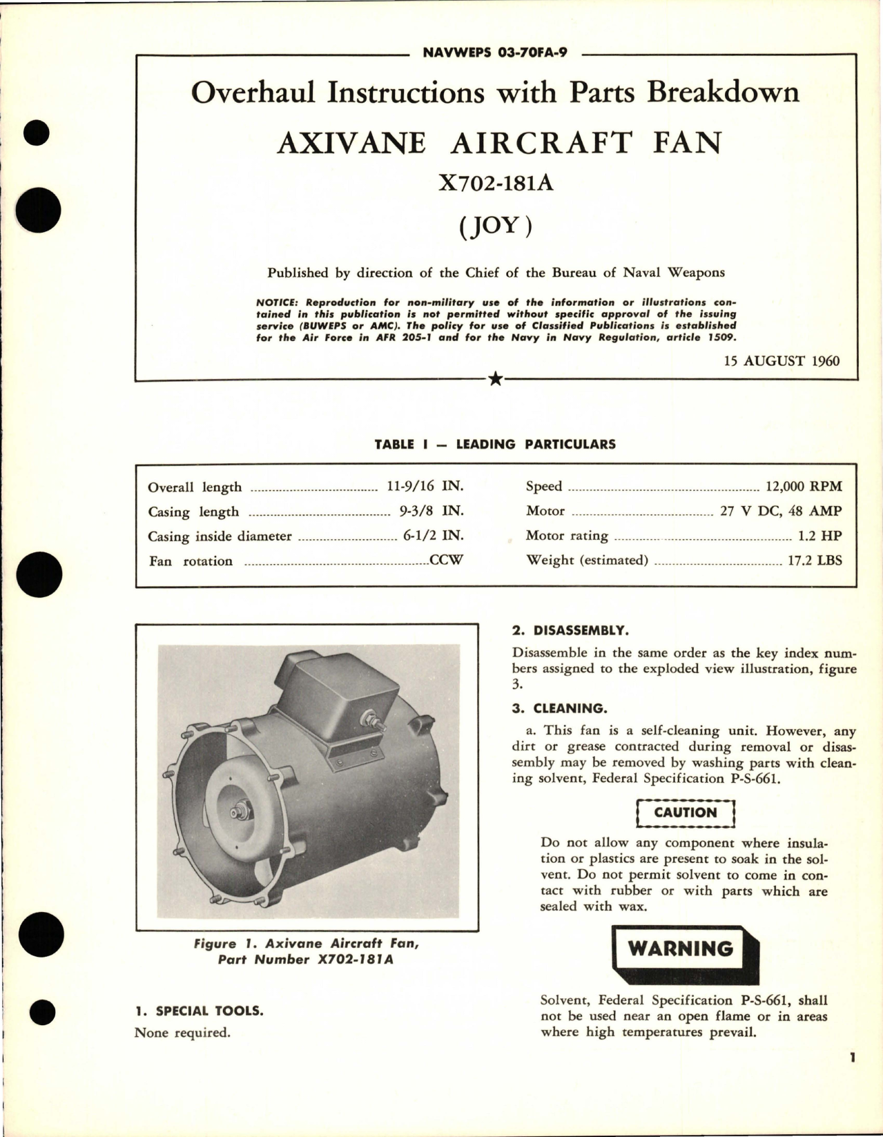 Sample page 1 from AirCorps Library document: Overhaul Instructions with Parts Breakdown for Axivane Aircraft Fan - X702-181A 