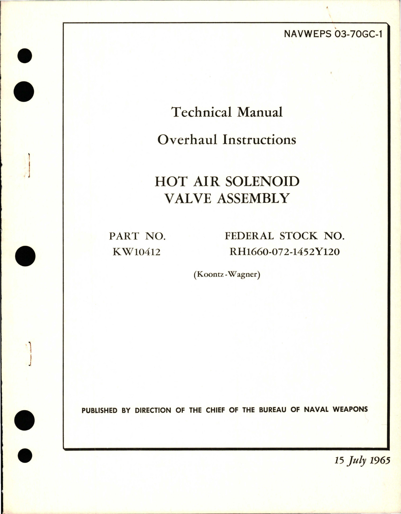 Sample page 1 from AirCorps Library document: Overhaul Instructions for Hot Air Solenoid Valve Assembly - Part KW10412