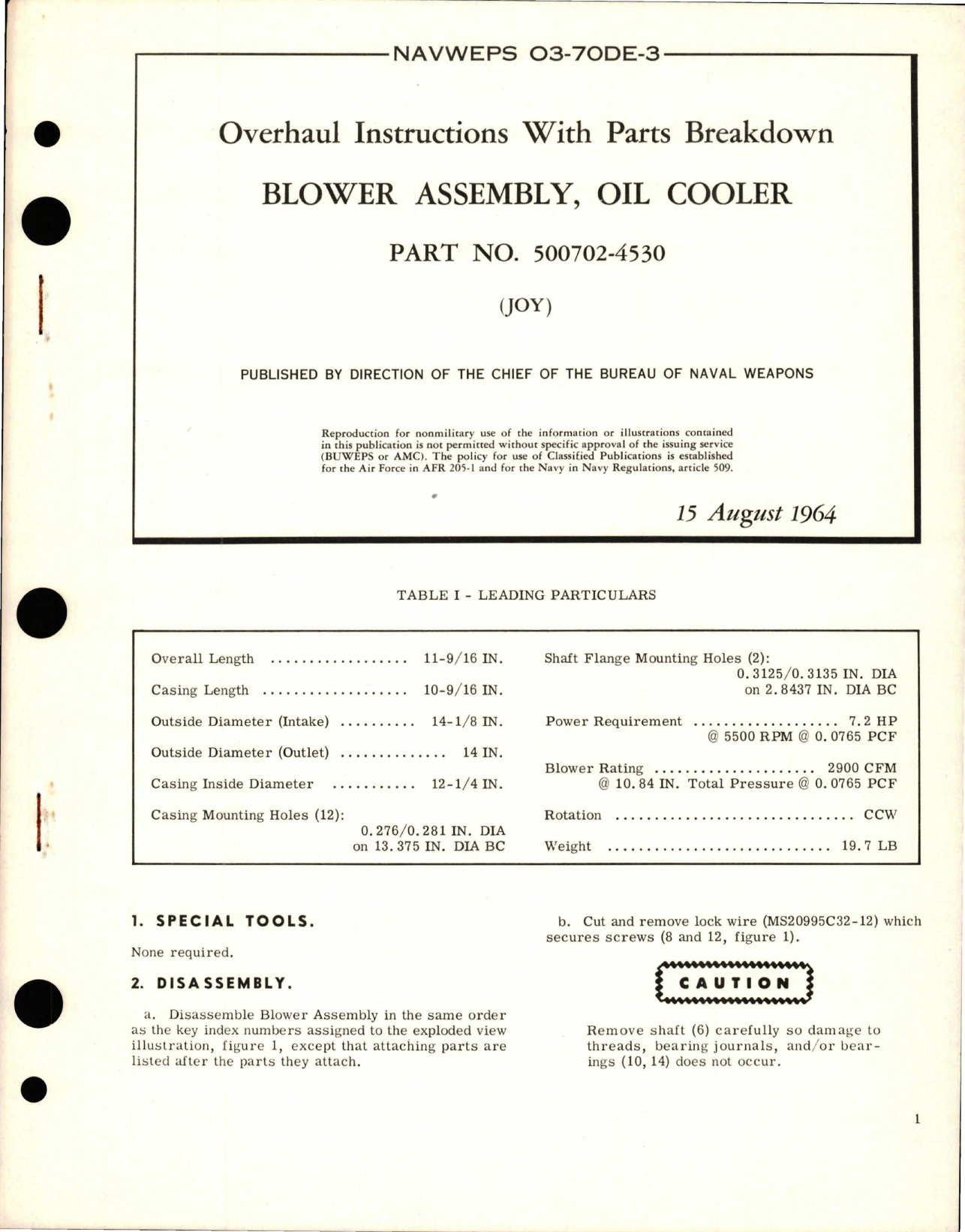 Sample page 1 from AirCorps Library document: Overhaul Instructions with Parts Breakdown for Oil Cooler Blower Assembly - Part 500702-4530 
