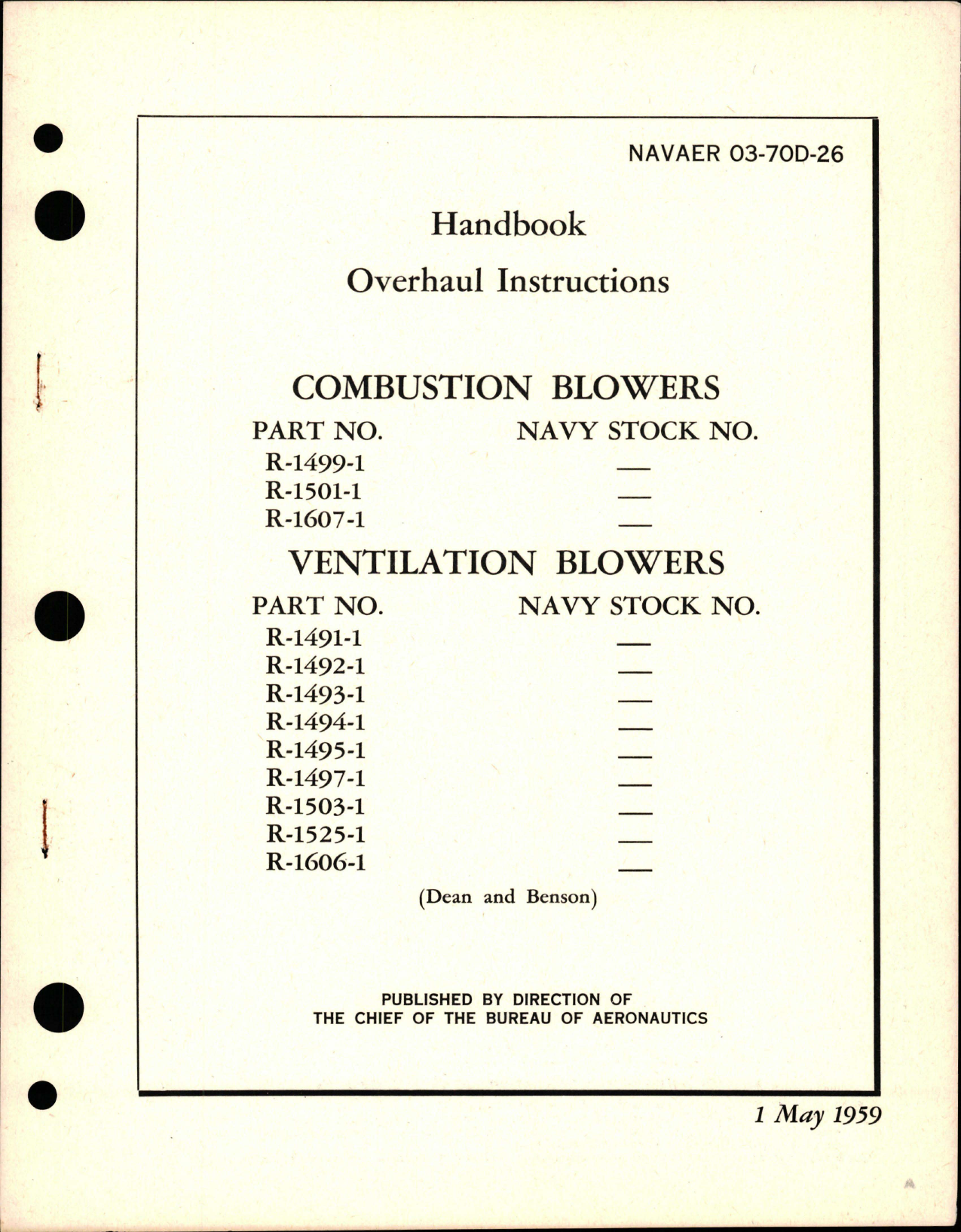 Sample page 1 from AirCorps Library document: Overhaul Instructions for Combustion and Ventilation Blowers