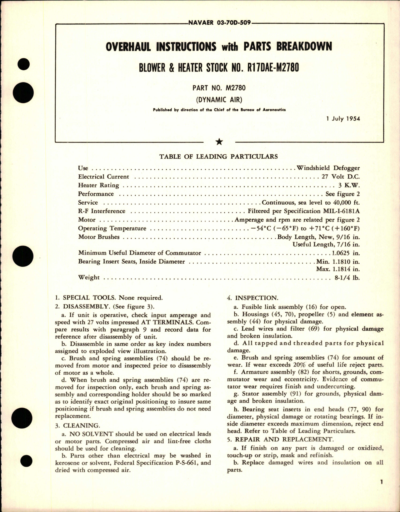 Sample page 1 from AirCorps Library document: Overhaul Instructions with Parts Breakdown for Blower and Heater - Part M2780