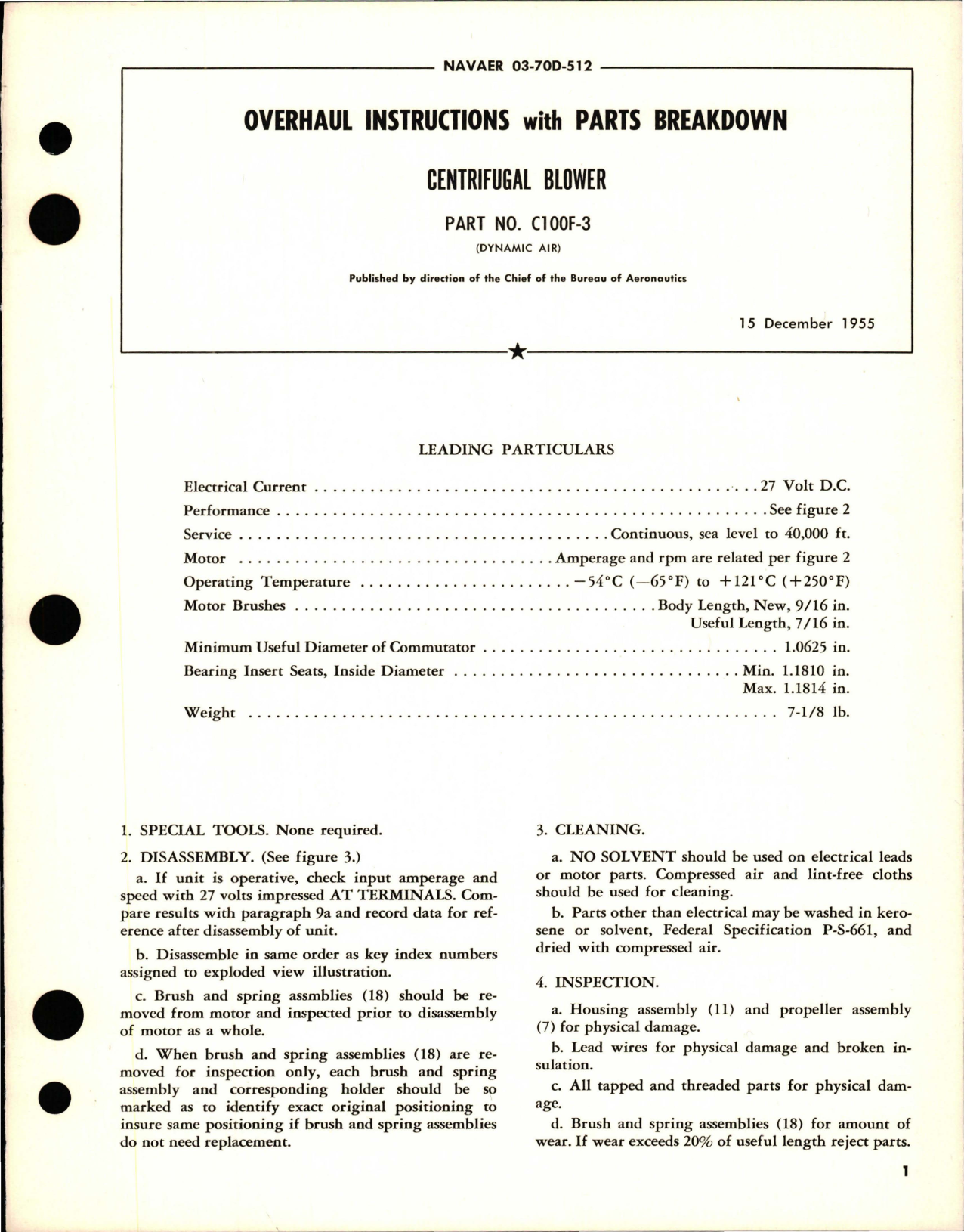 Sample page 1 from AirCorps Library document: Overhaul Instructions for Parts Breakdown for Centrifugal Blower - Part C100F-3