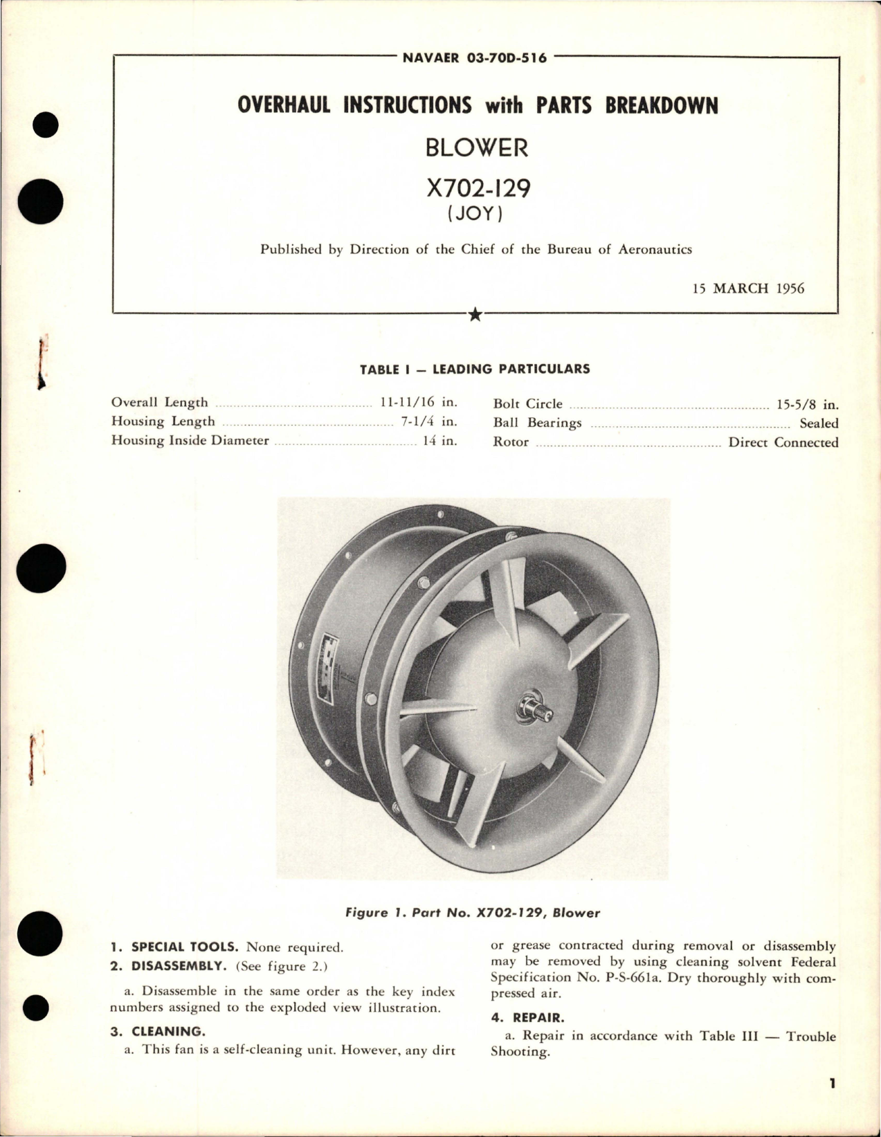 Sample page 1 from AirCorps Library document: Overhaul Instructions with Parts Breakdown for Blower - X702-129 