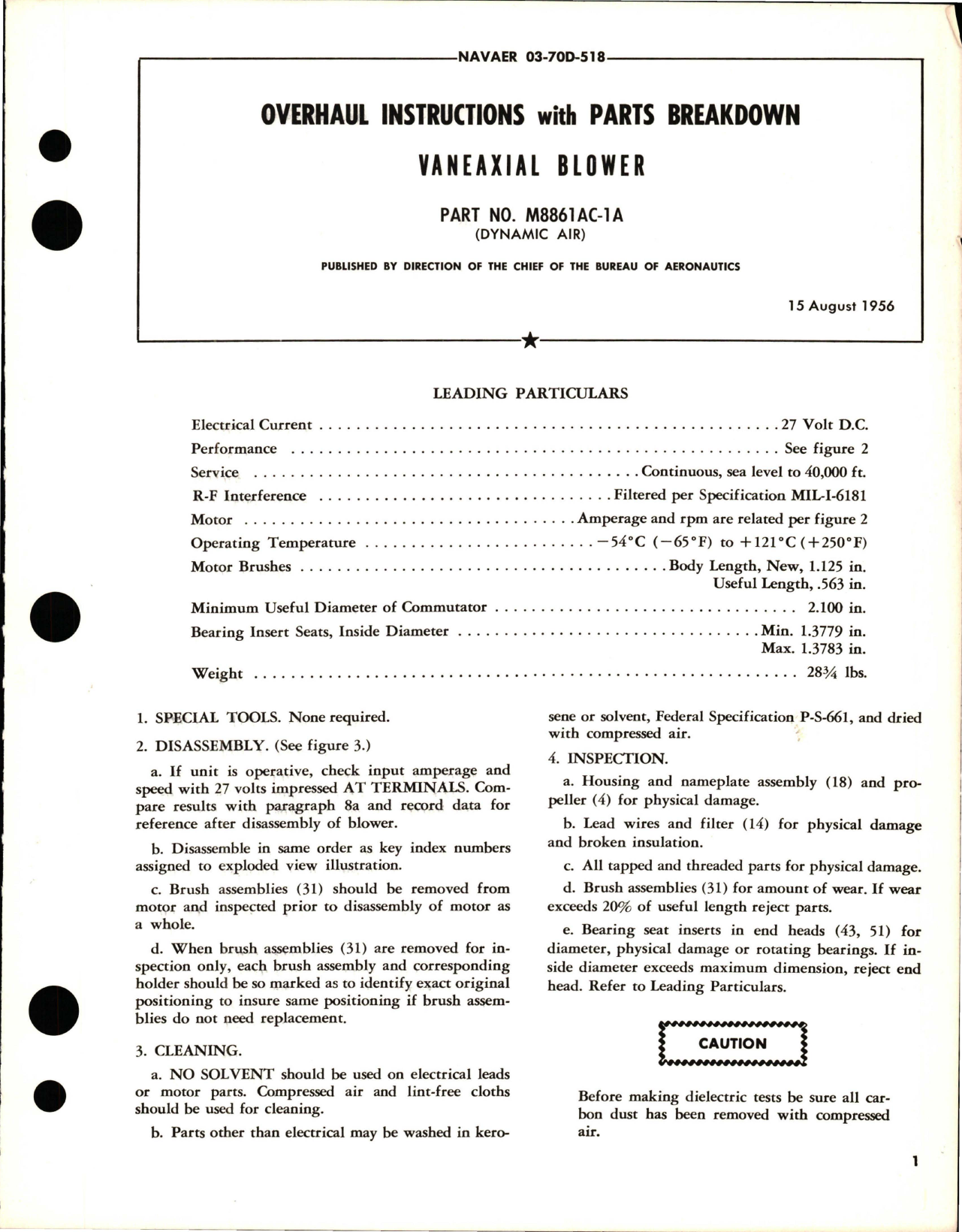 Sample page 1 from AirCorps Library document: Overhaul Instructions with Parts Breakdown for Vaneaxial Blower - Part M8861AC-1A 