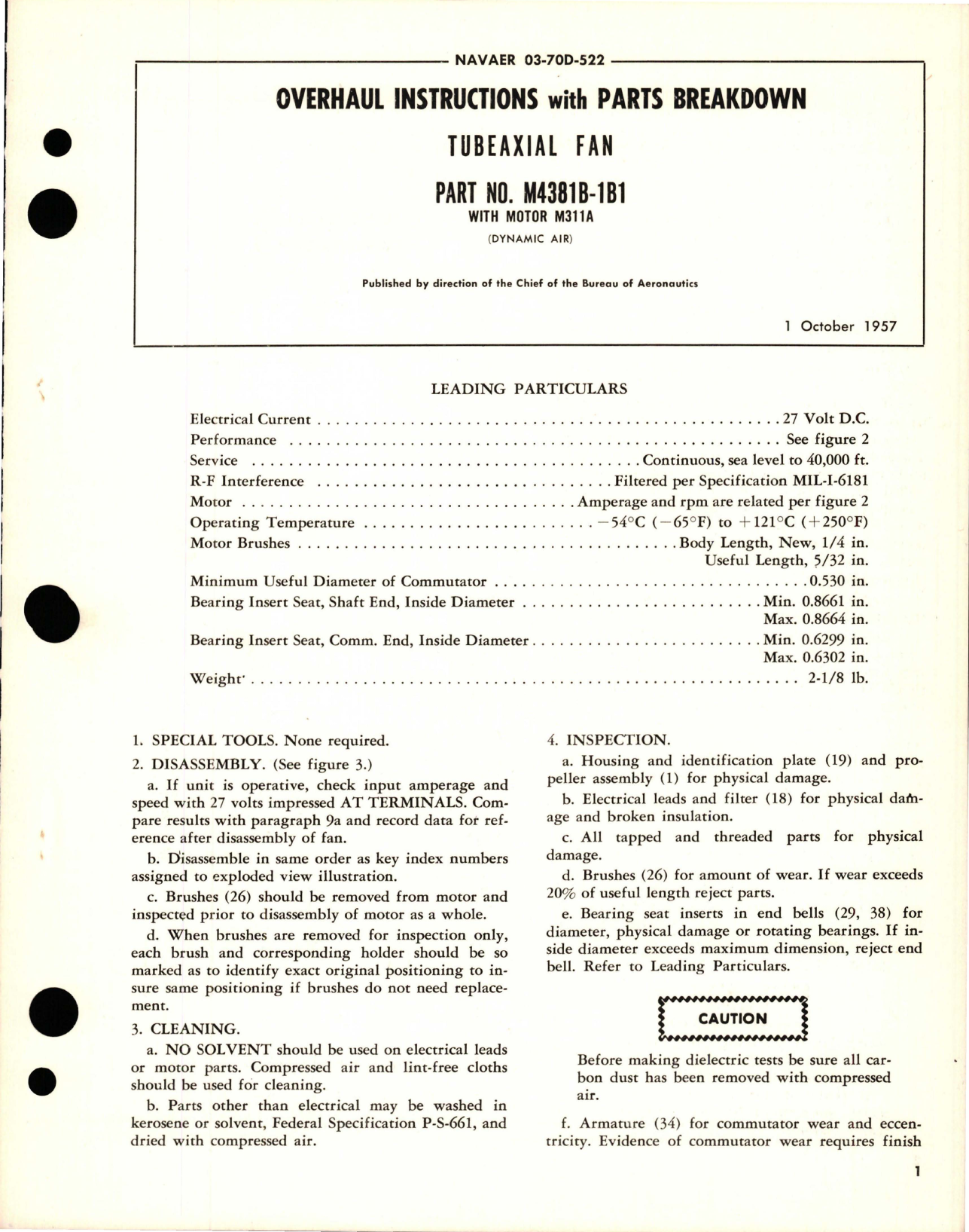 Sample page 1 from AirCorps Library document: Overhaul Instructions with Parts Breakdown for Tubeaxial Fan - Part M4381B-1B1 with Motor M311A 