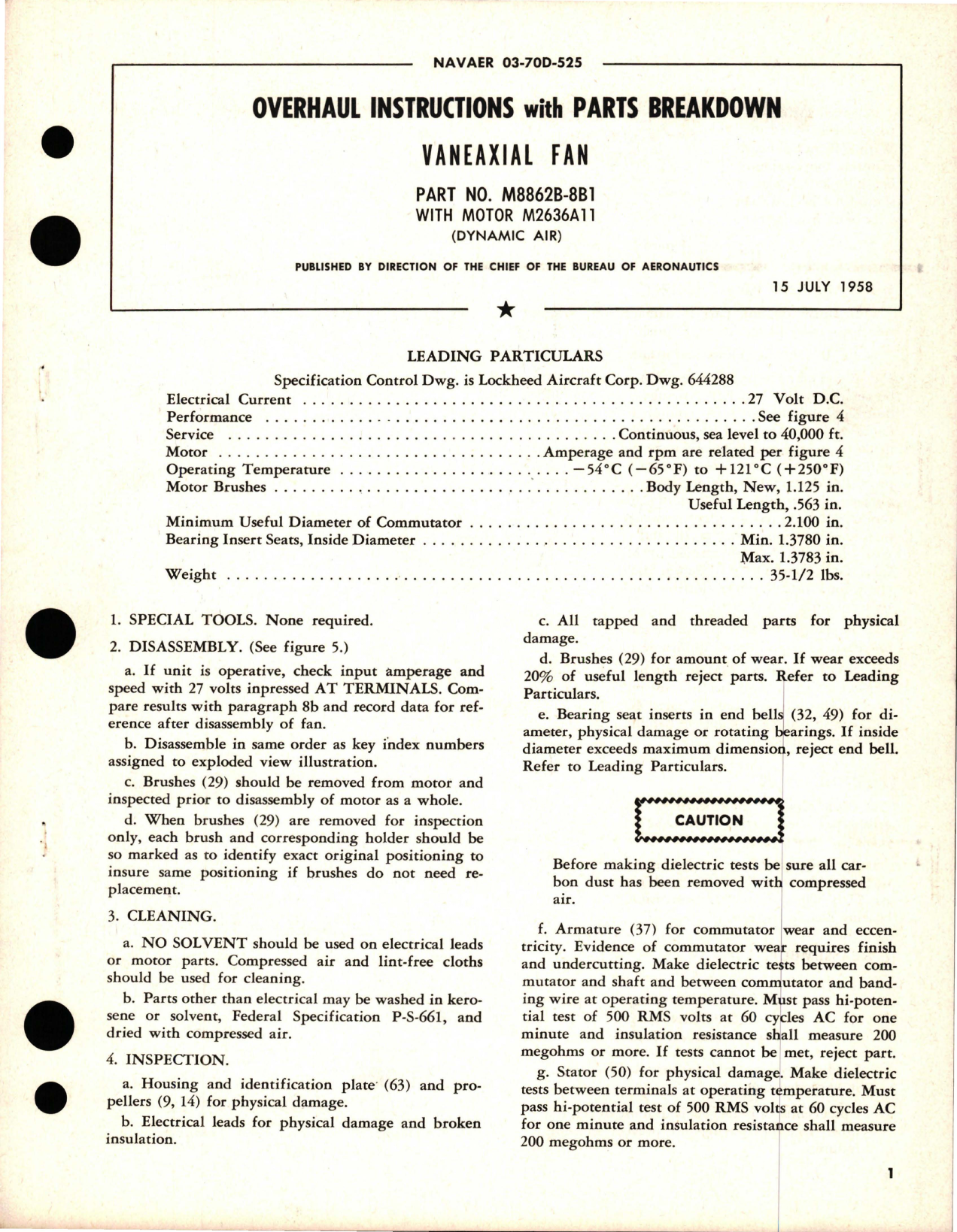 Sample page 1 from AirCorps Library document: Overhaul Instructions with Parts Breakdown for Vaneaxial Fan - Part M8862B-8B1 with Motor M2636A11 