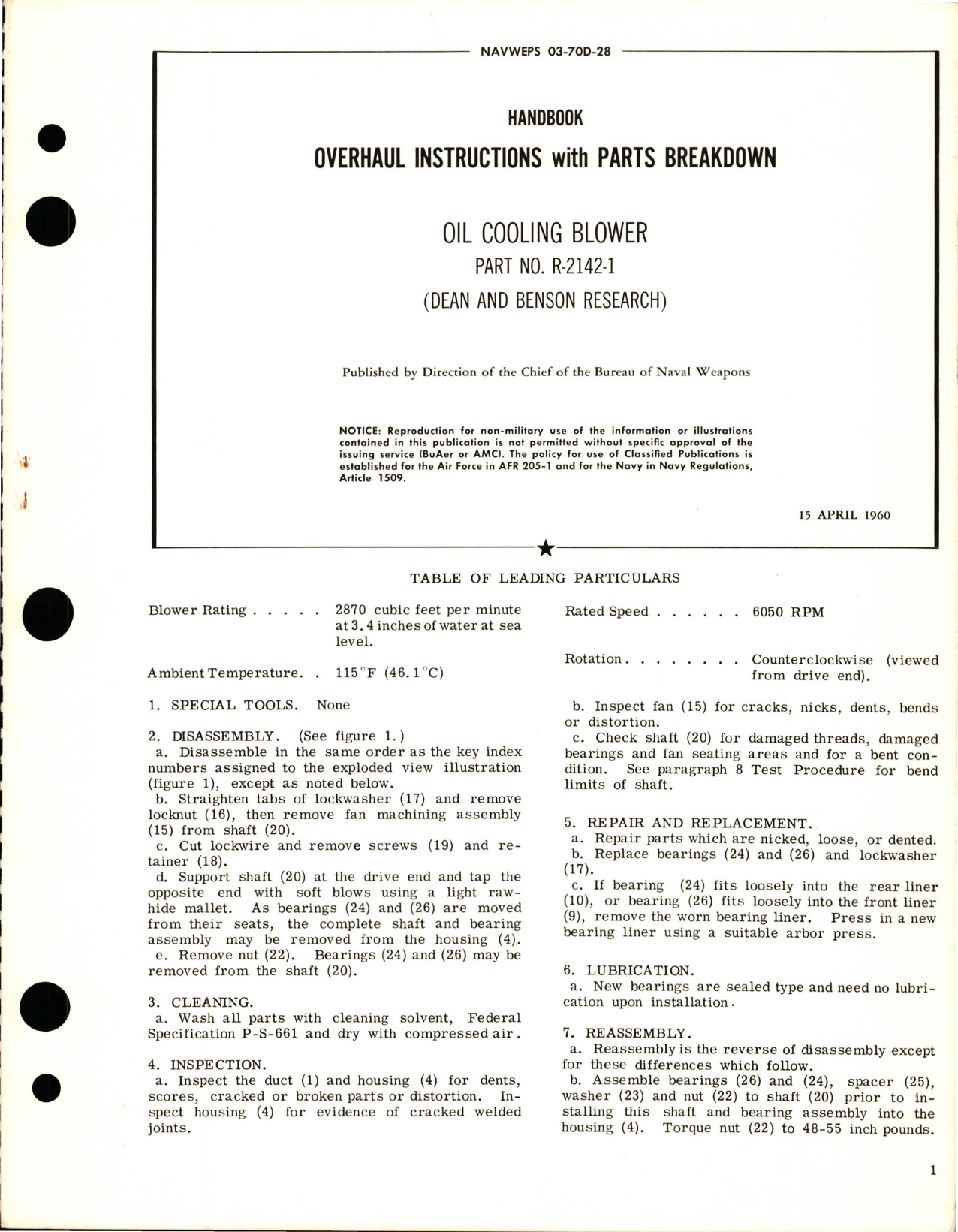 Sample page 1 from AirCorps Library document: Overhaul Instructions with Parts Breakdown for Oil Cooling Blower - Part R-2142-1