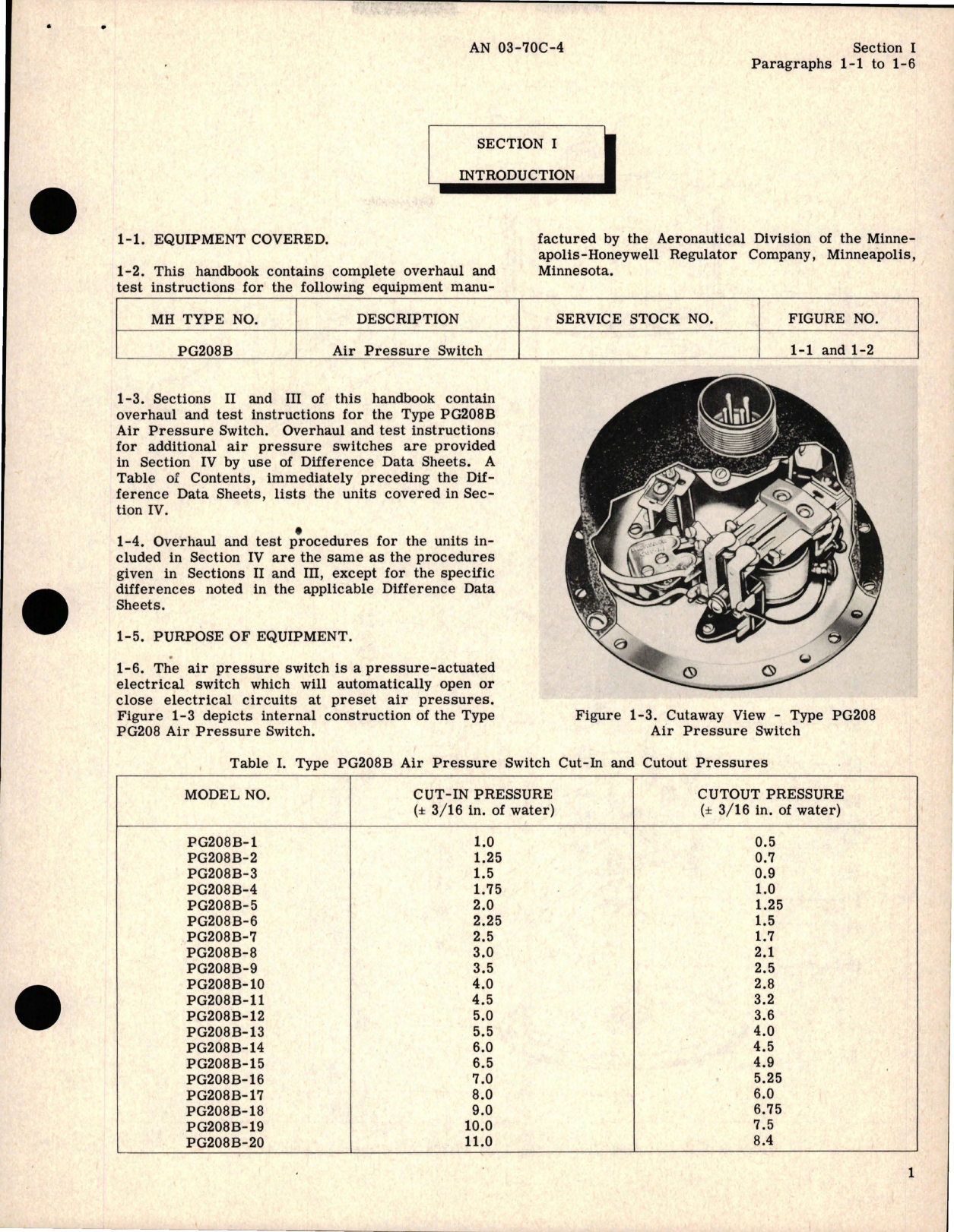 Sample page 5 from AirCorps Library document: Overhaul Instructions for Air Pressure Switch - Types PG208AS, PG208B, and PG208C