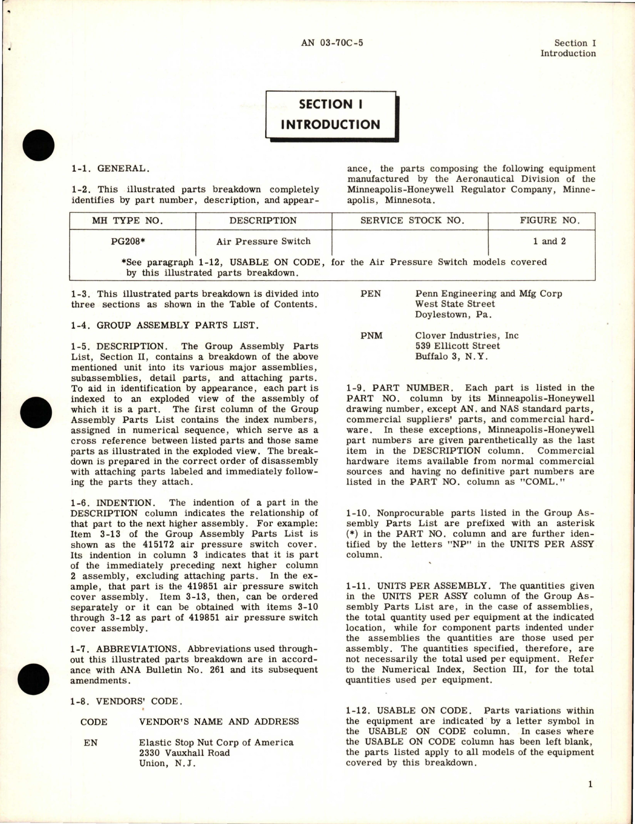 Sample page 5 from AirCorps Library document: Illustrated Parts Breakdown for Air Pressure Switch - Types PG208AS, PG208B, and PG208C