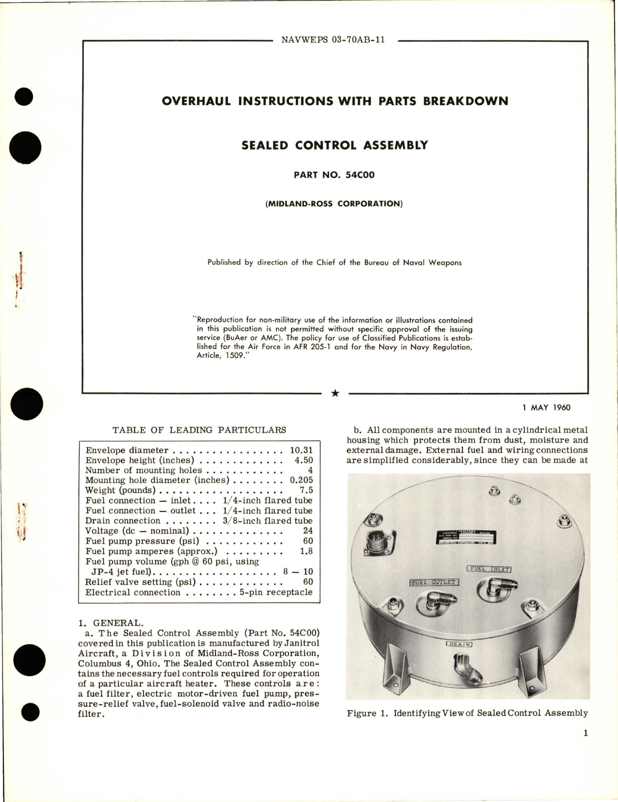 Sample page 1 from AirCorps Library document: Overhaul Instructions with Parts Breakdown for Sealed Control Assembly - Part 54C00