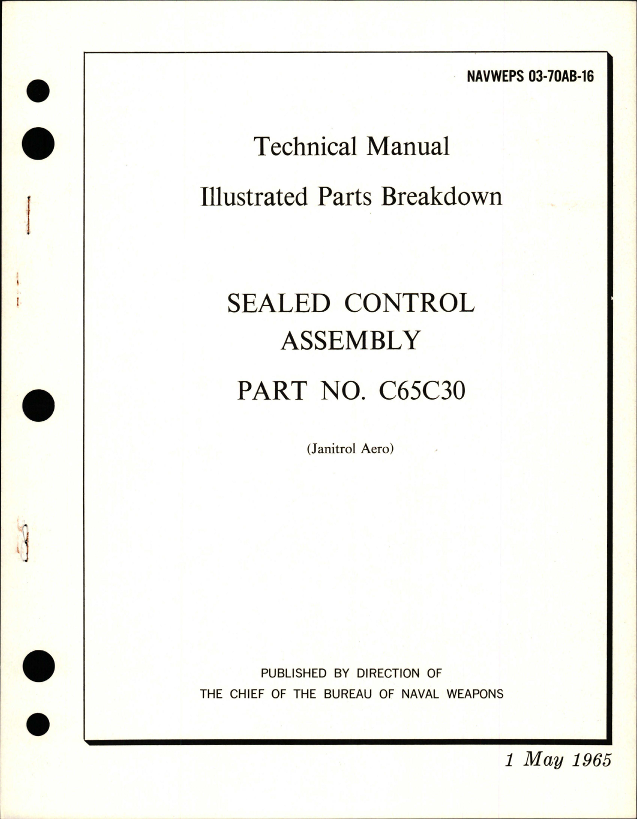 Sample page 1 from AirCorps Library document: Illustrated Parts Breakdown for Sealed Control Assembly - Part C65C30 