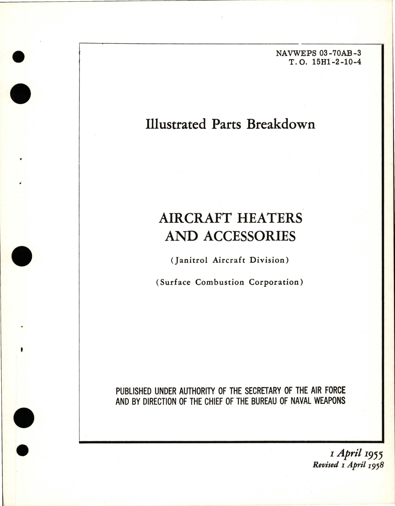 Sample page 1 from AirCorps Library document: Illustrated Parts Breakdown for Aircraft Heaters and Accessories 