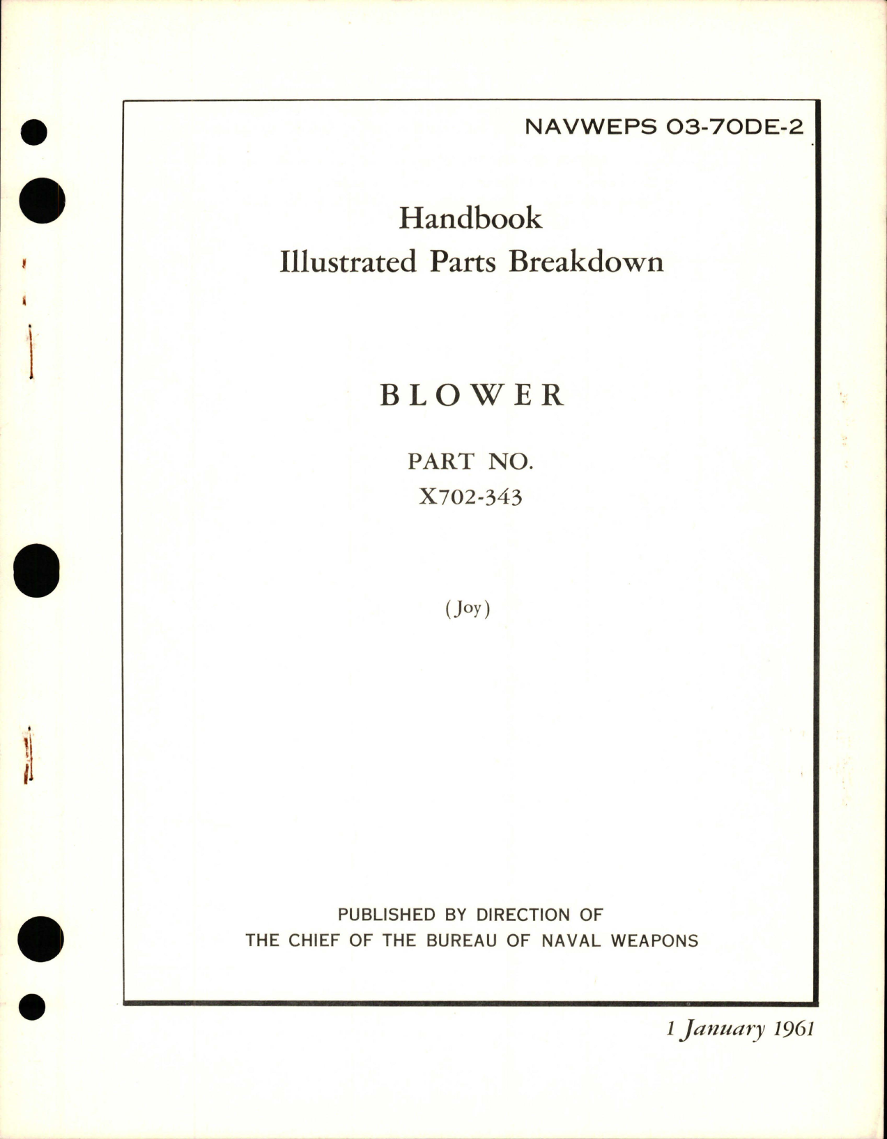 Sample page 1 from AirCorps Library document: Illustrated Parts Breakdown for Blower - Part X702-343 