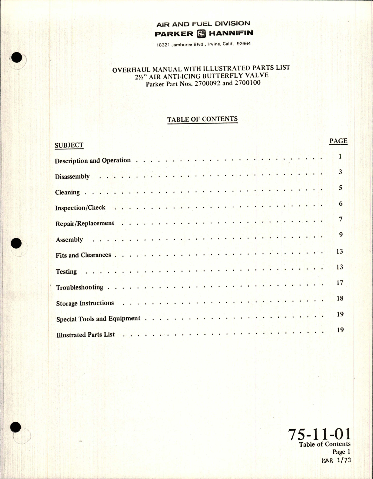 Sample page 7 from AirCorps Library document: Overhaul with Illustrated Parts List for Anti-Icing Butterfly Valve - 2 1/2 inch - Parts 2700092 and 2700100